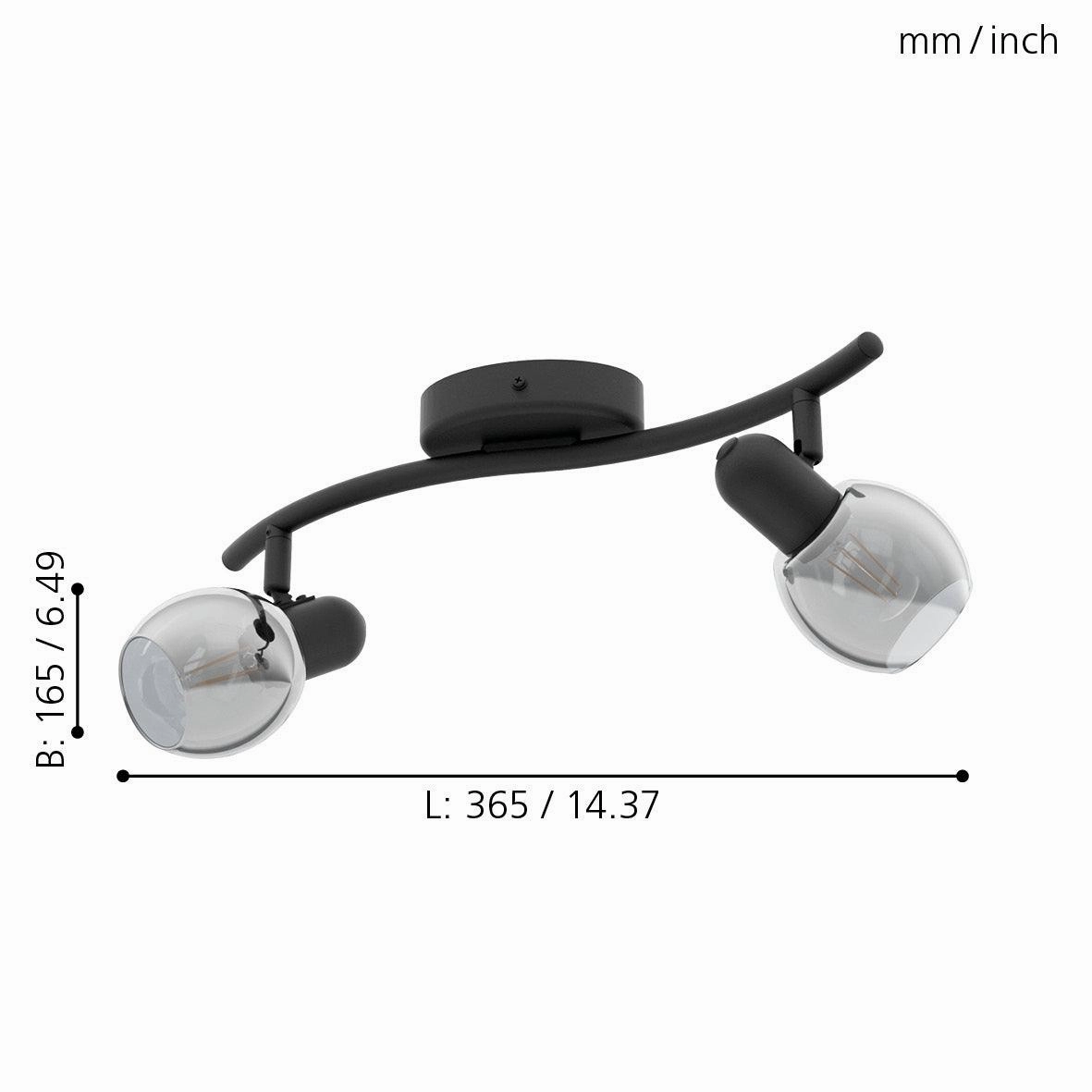 Eglo Pollica Black & Smoked Glass 2 Light Bar Spotlight