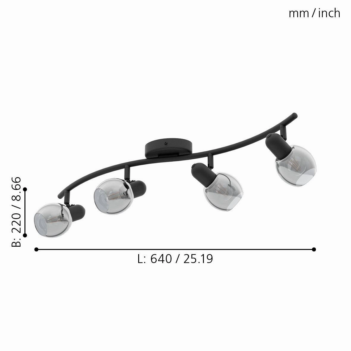Eglo Pollica Black & Smoked Glass 4 Light Bar Spotlight