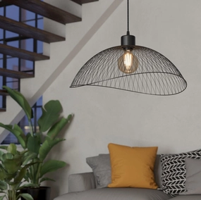 Eglo Pompeya Black Metal Mesh Curved Ceiling Pendant flush mount ceiling fixture