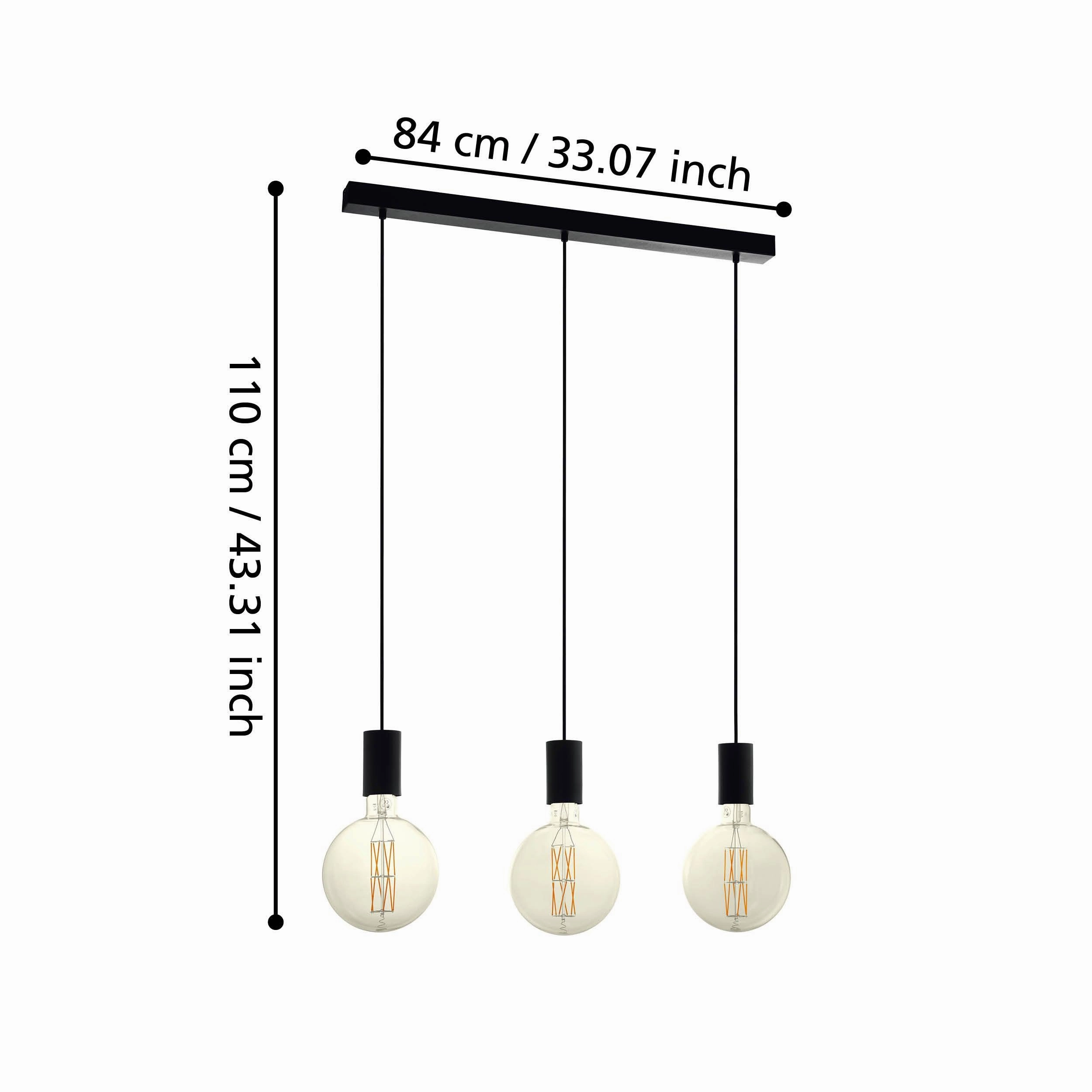 Eglo Pozueta 3 Light Black Cable Set Bar Ceiling Pendant