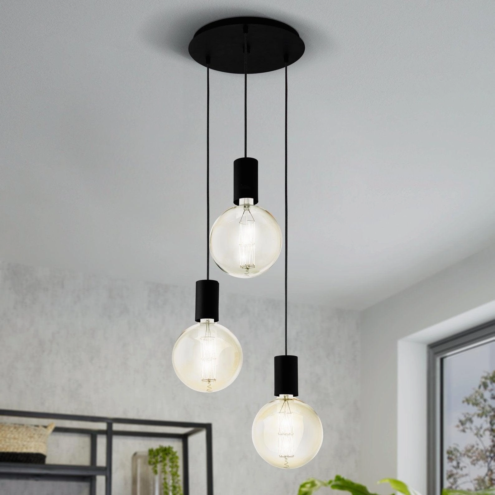 Eglo Pozueta 3 Light Black Cable Set Pendant flush mount ceiling fixture