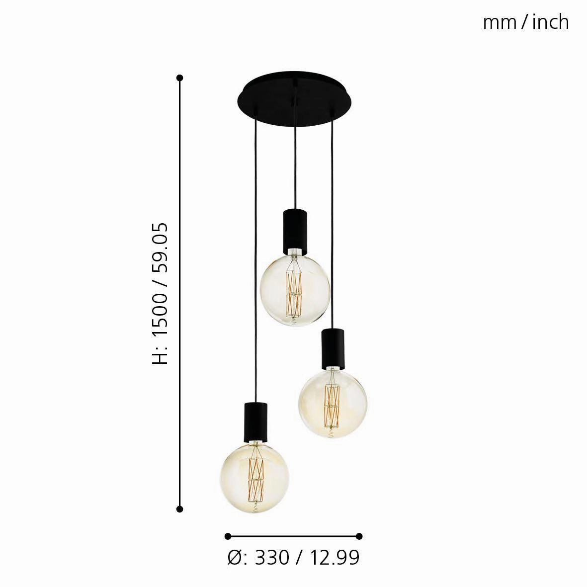 Eglo Pozueta 3 Light Black Cable Set Pendant