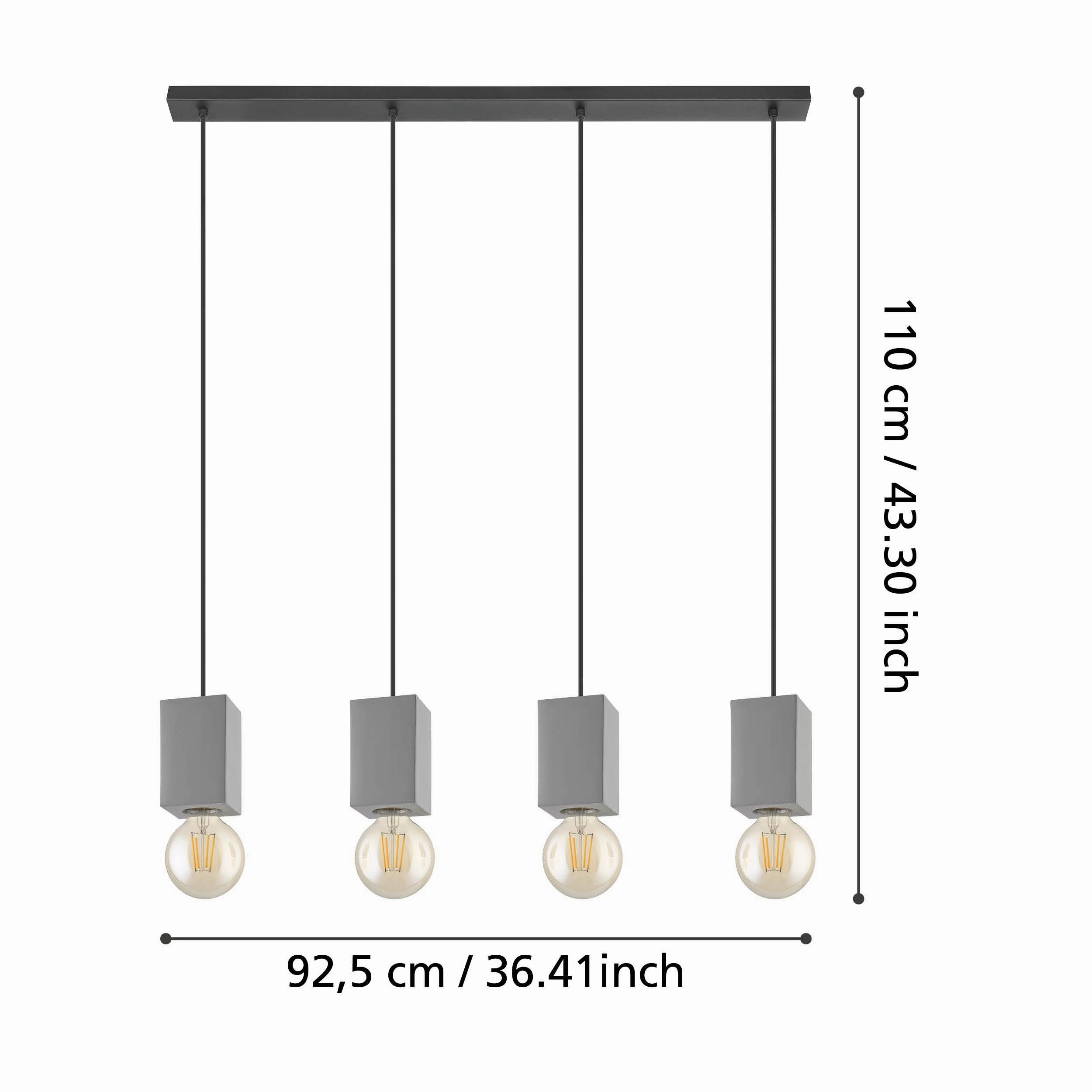 Eglo Prestwick 3 Concrete & Black 4 Light Bar Ceiling Pendant