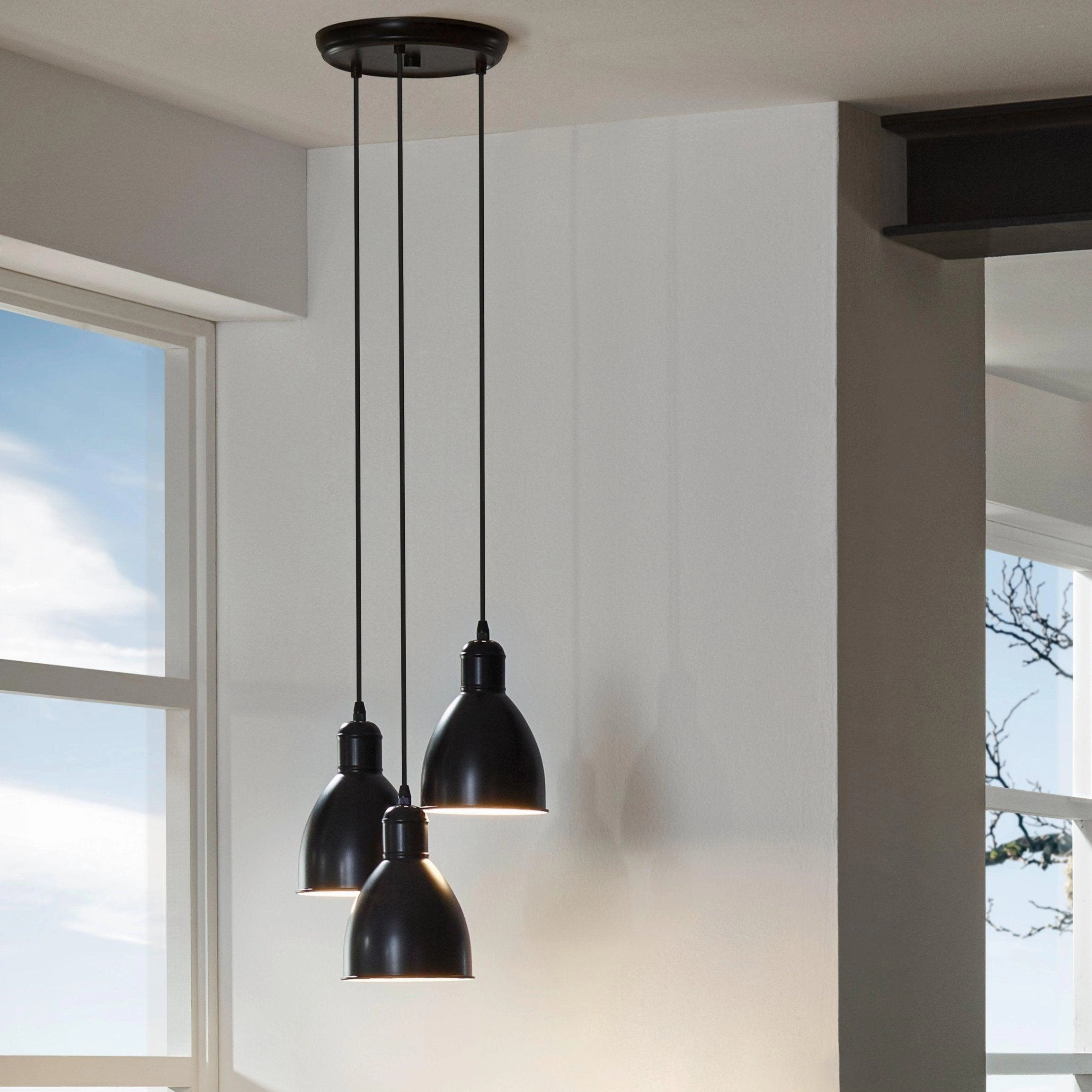 Eglo Priddy 3 Light Black Metal Industrial Shaded Ceiling Pendant