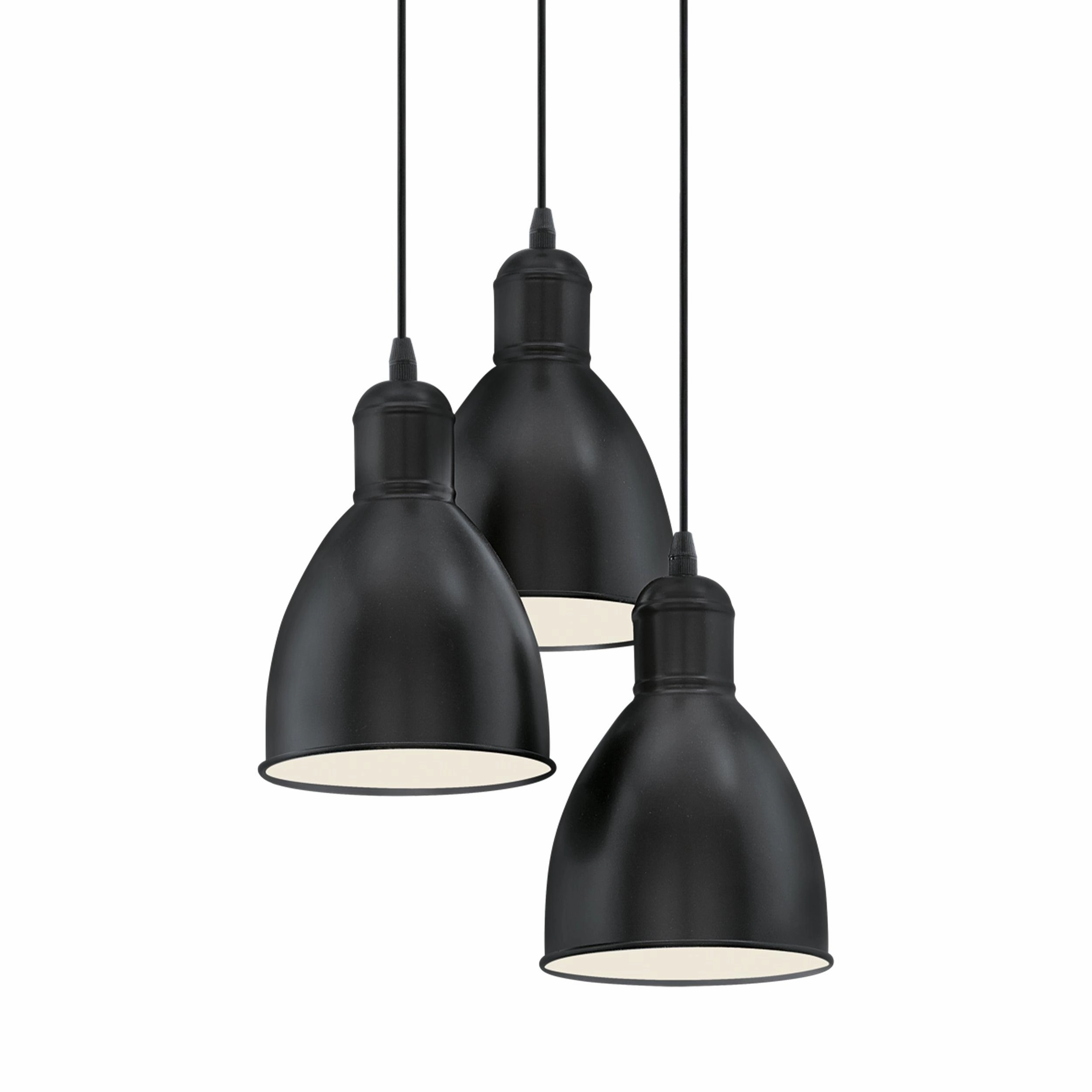 Eglo Priddy 3 Light Black Metal Industrial Shaded Ceiling Pendant