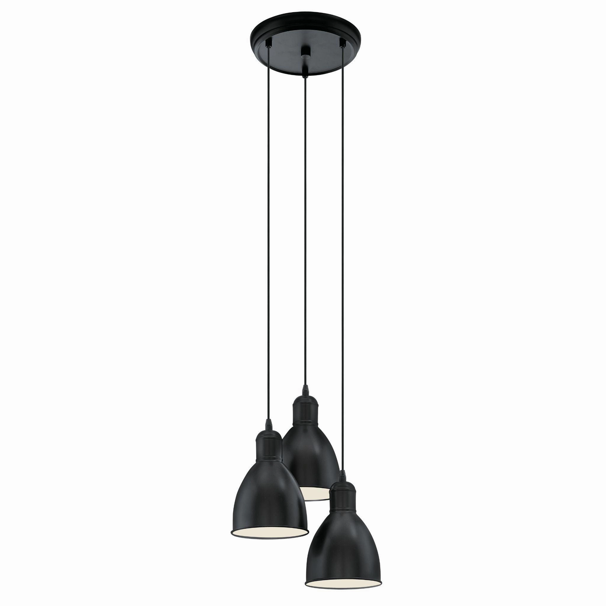 Eglo Priddy 3 Light Black Metal Industrial Shaded Ceiling Pendant