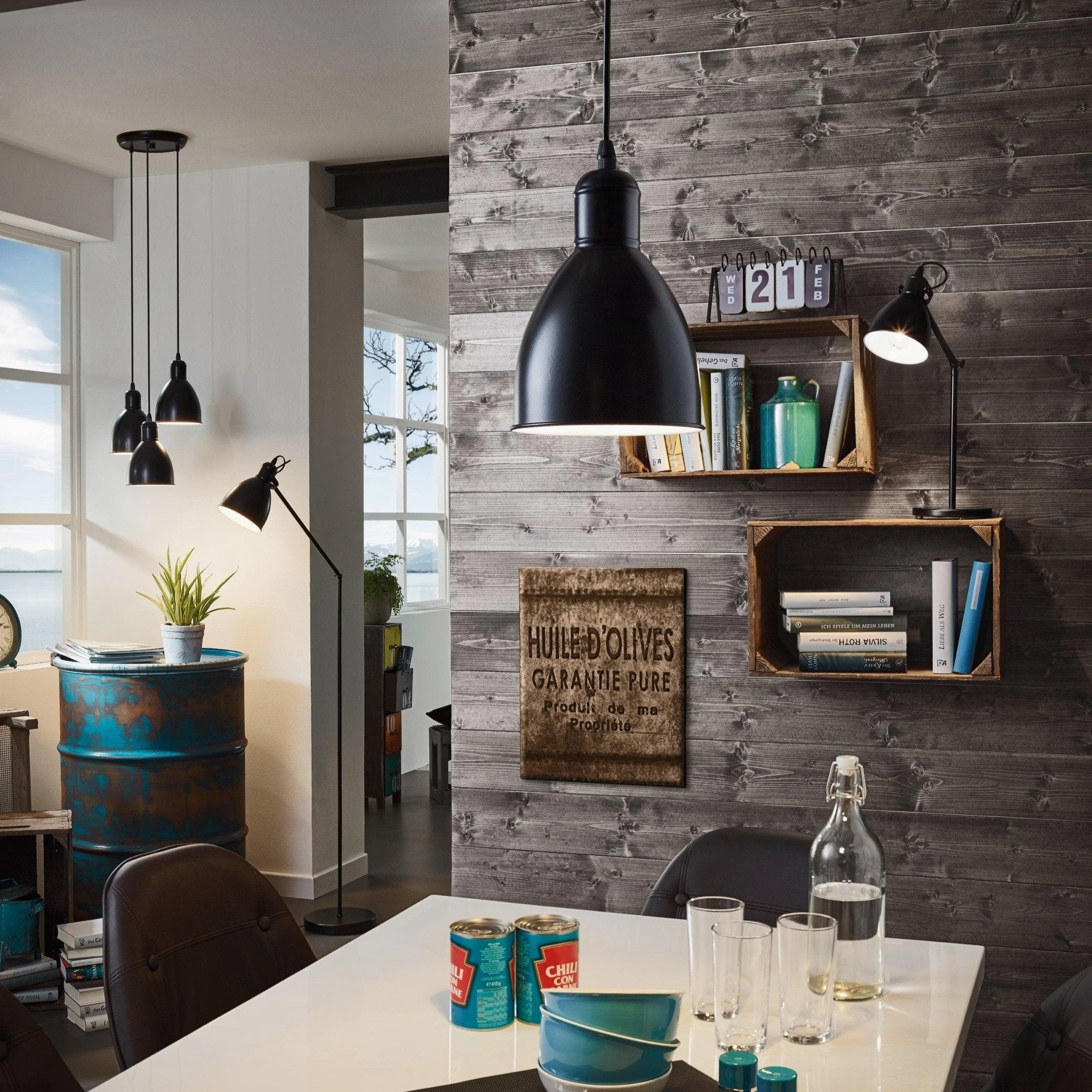 Eglo Priddy 3 Light Black Metal Industrial Shaded Ceiling Pendant sleek LED ceiling lamp