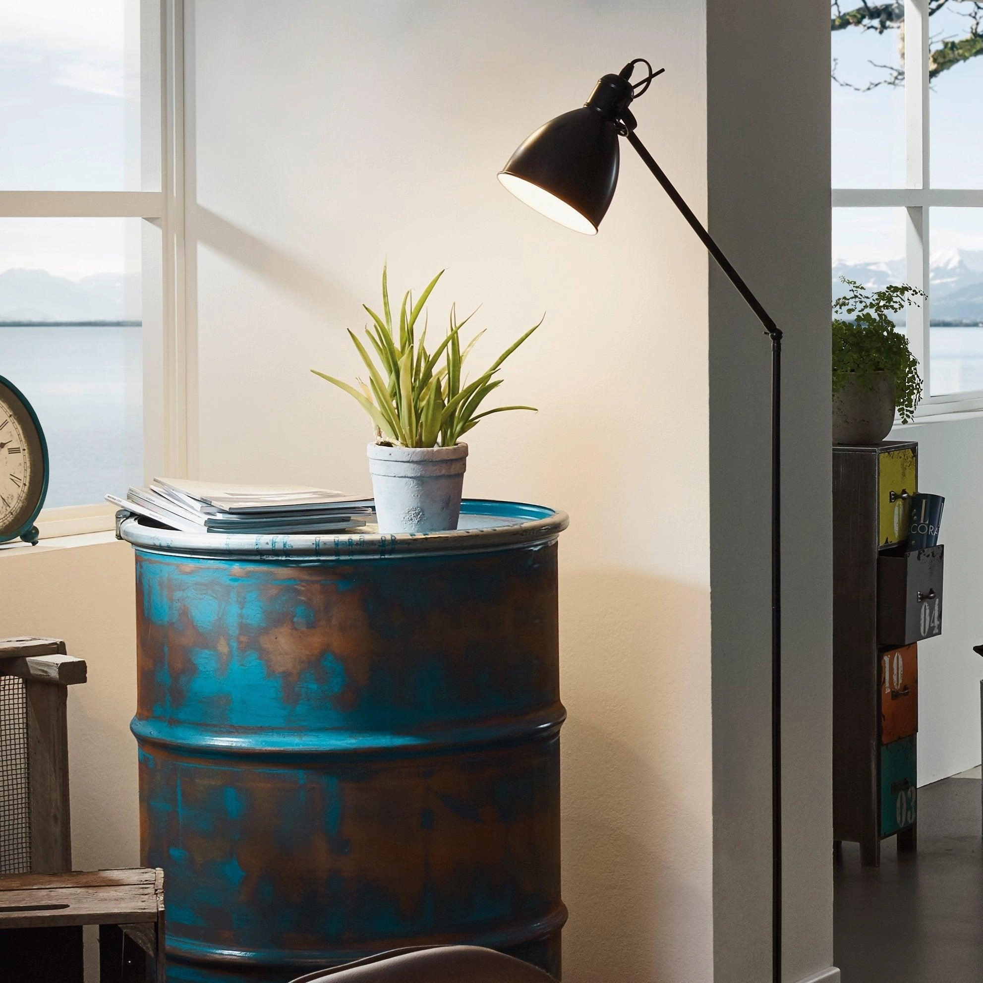 Eglo Priddy Black Metal Adjustable Industrial Style Floor Lamp