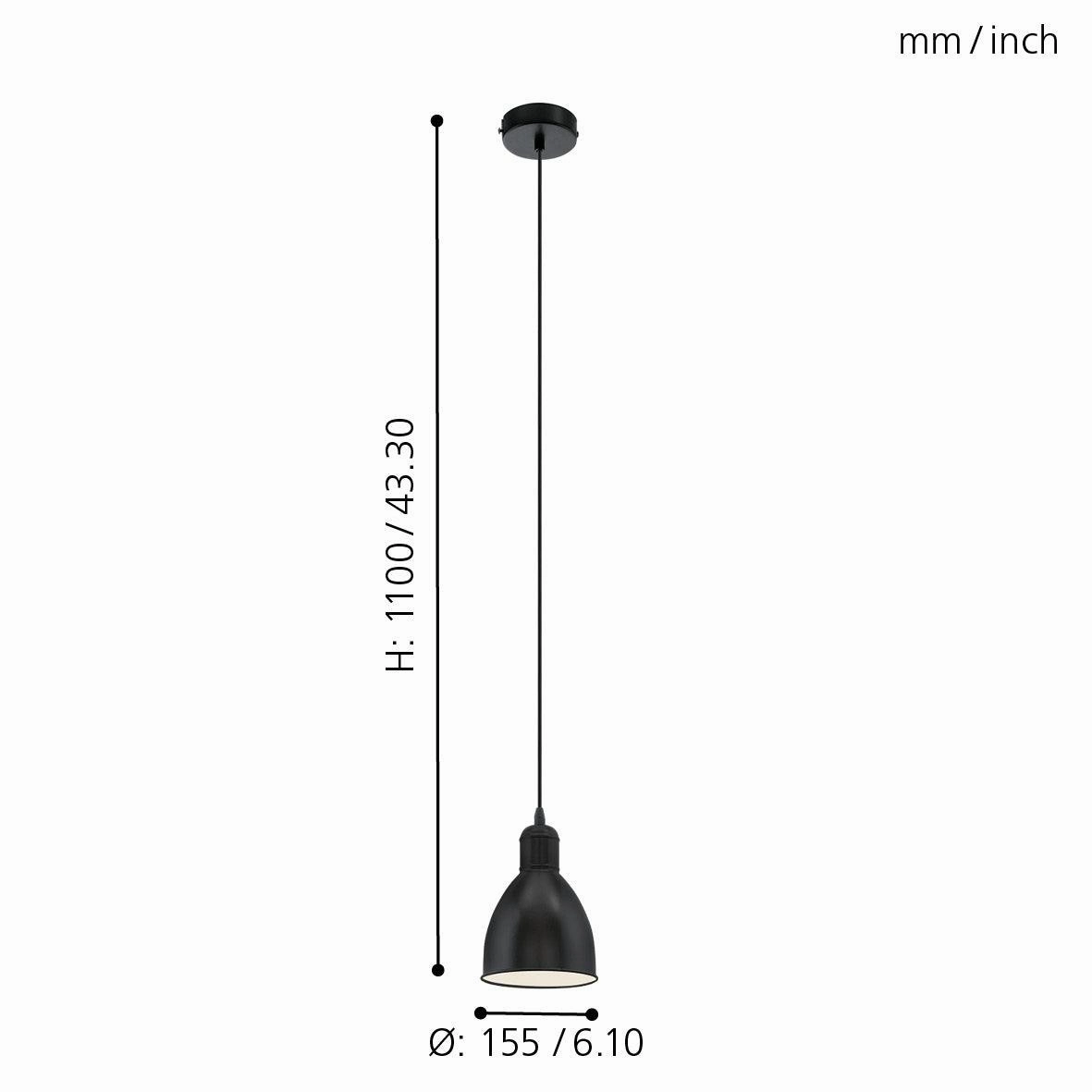 Eglo Priddy Black Round Metal Industrial Ceiling Pendant