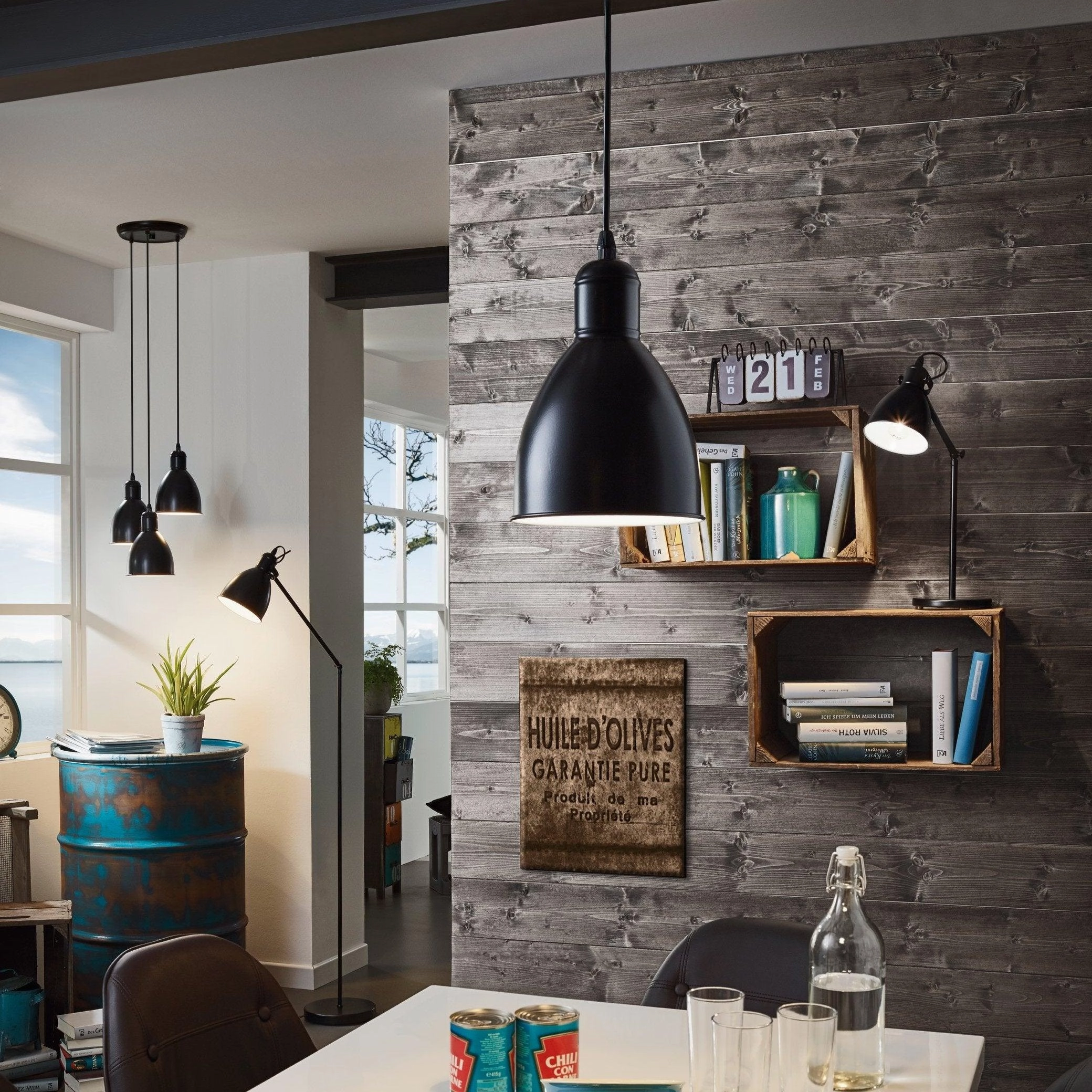 Eglo Priddy Black Round Metal Industrial Ceiling Pendant
