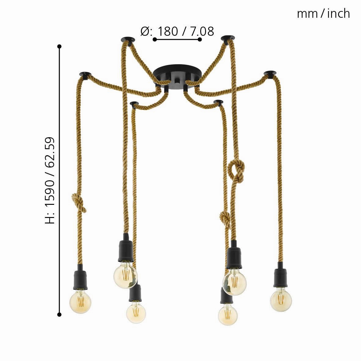 Eglo Rampside 6 Light Hemp Rope Ceiling Pendant