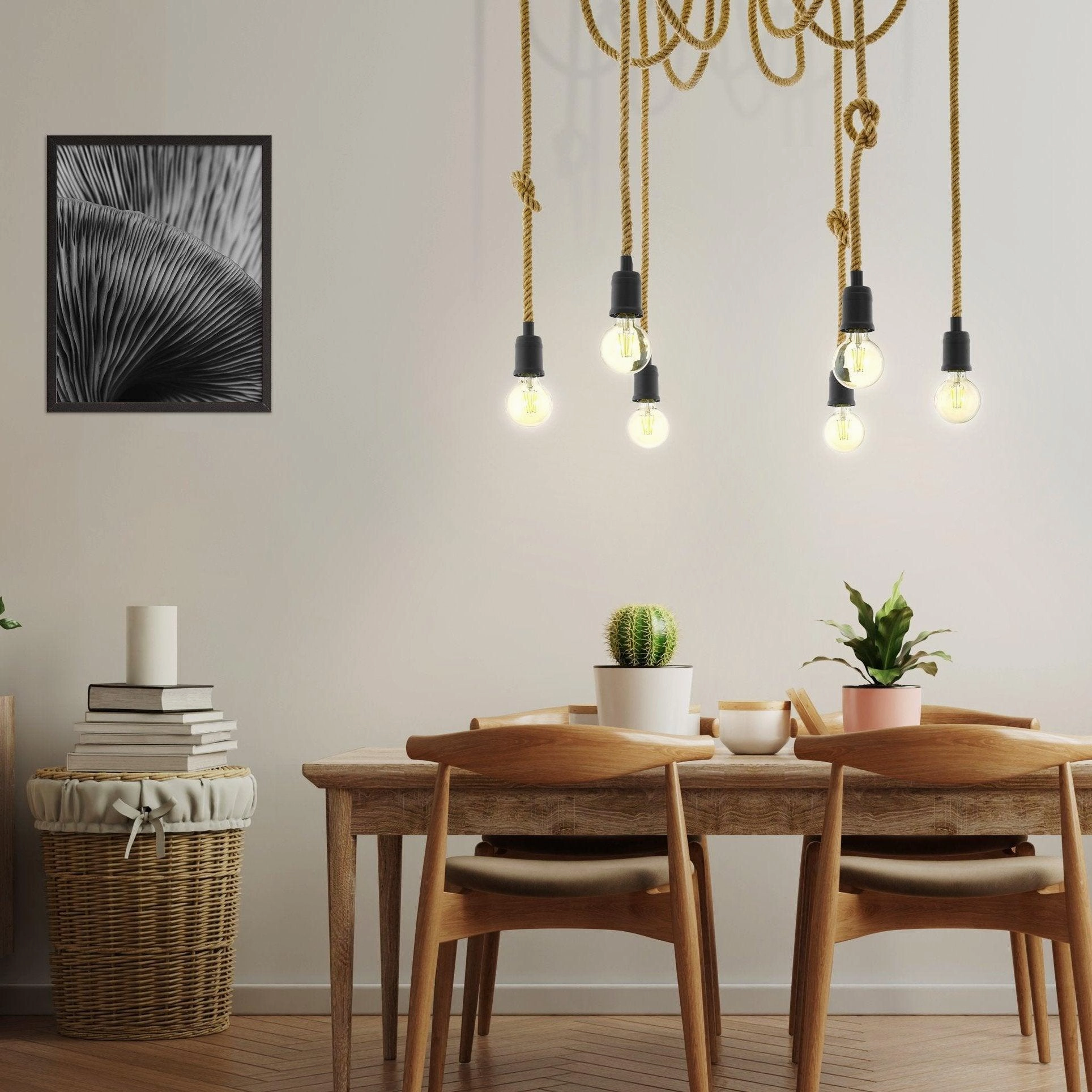 Eglo Rampside 6 Light Hemp Rope Ceiling Pendant flush mount ceiling fixture