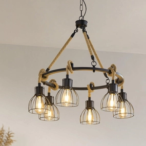 Eglo Rampside Rope 6 Light Ceiling Pendant - Black Wire Shades flush mount ceiling fixture