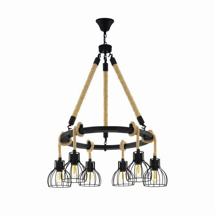 Eglo Rampside Rope 6 Light Ceiling Pendant - Black Wire Shades