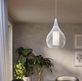 Eglo Razoni 1 White Wire & Glass Pendant sleek LED ceiling lamp