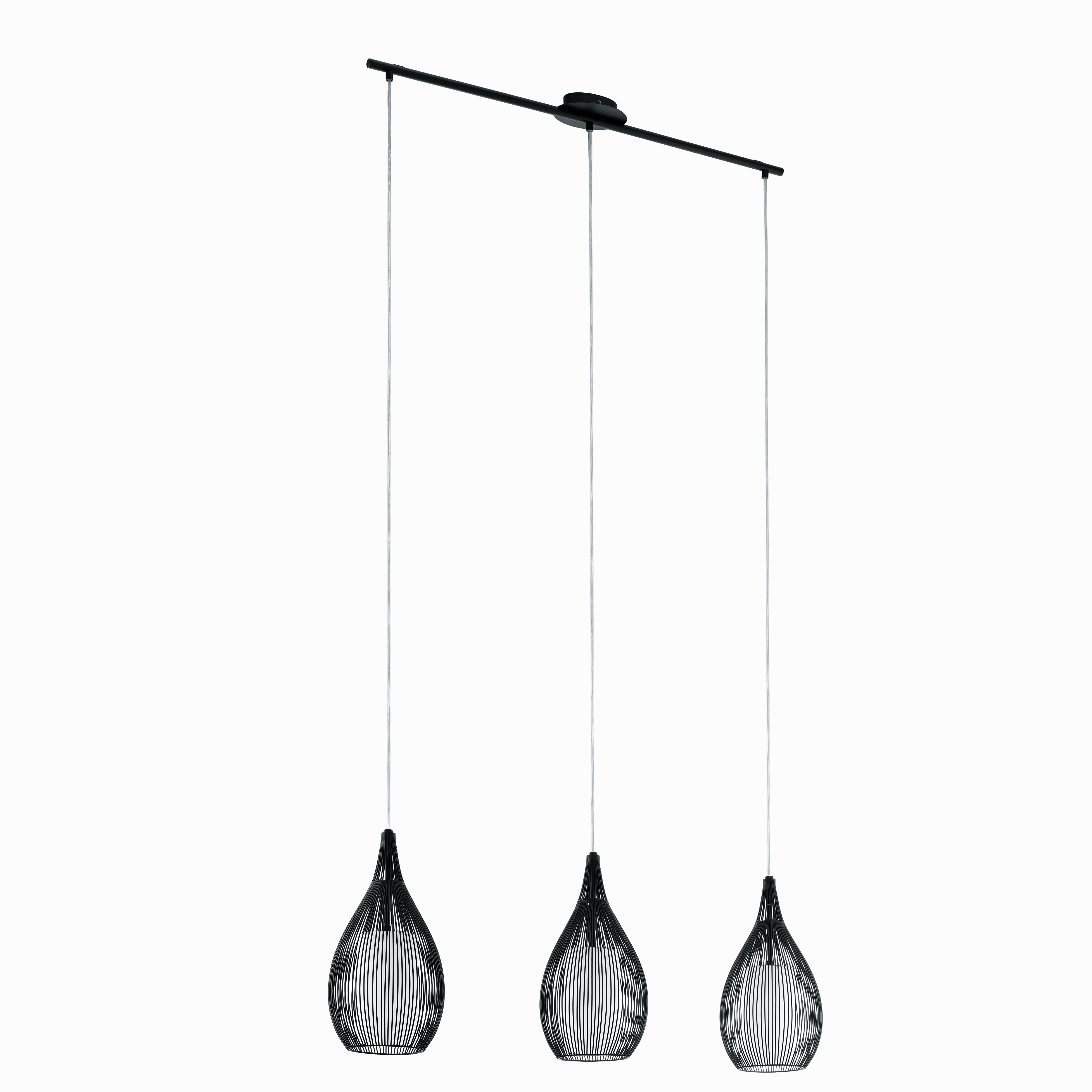 Eglo Razoni 3 Light Black Rounded Wire & Glass Shaded Pendant