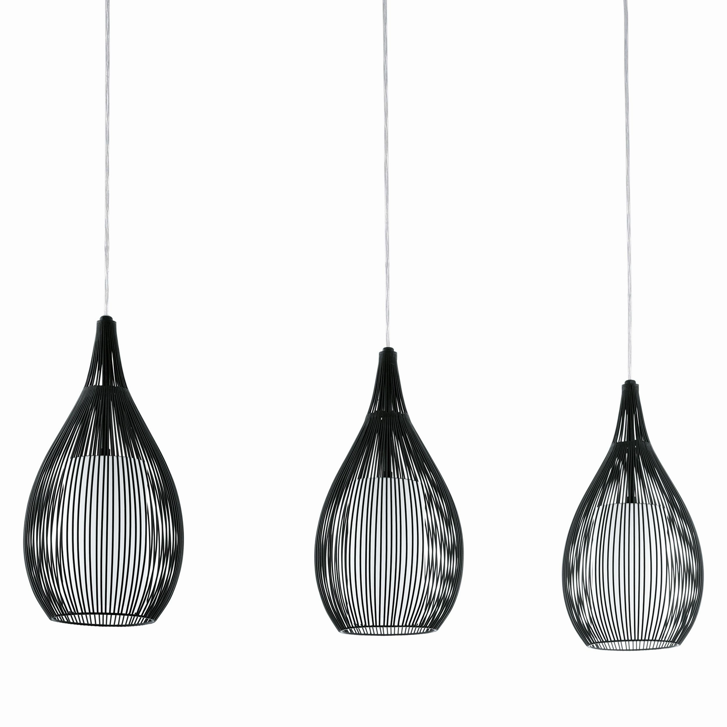 Eglo Razoni 3 Light Black Rounded Wire & Glass Shaded Pendant