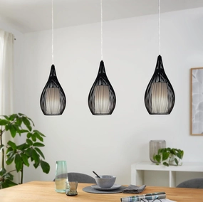 Eglo Razoni 3 Light Black Rounded Wire & Glass Shaded Pendant flush mount ceiling fixture