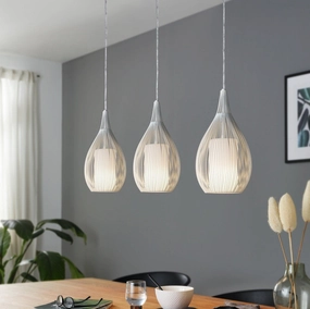 Eglo Razoni 3 Light White Rounded Wire & Glass Shaded Pendant flush mount ceiling fixture