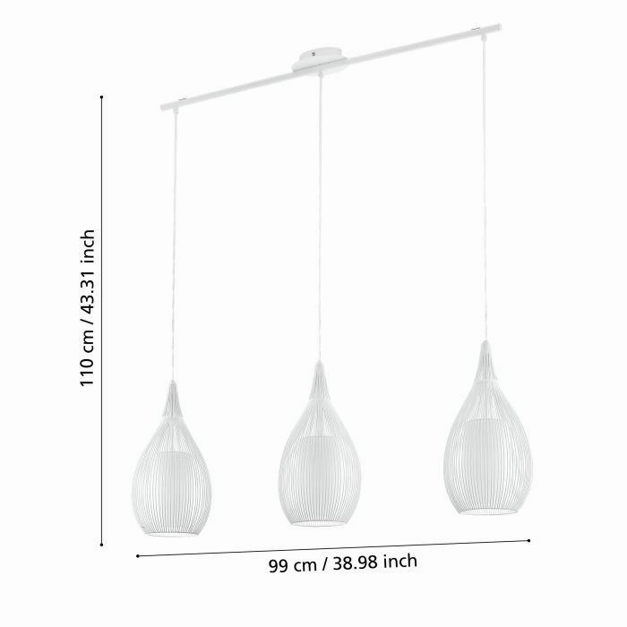 Eglo Razoni 3 Light White Rounded Wire & Glass Shaded Pendant