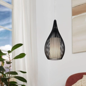 Eglo Razoni Black Rounded Wire & Glass Ceiling Pendant flush mount ceiling fixture