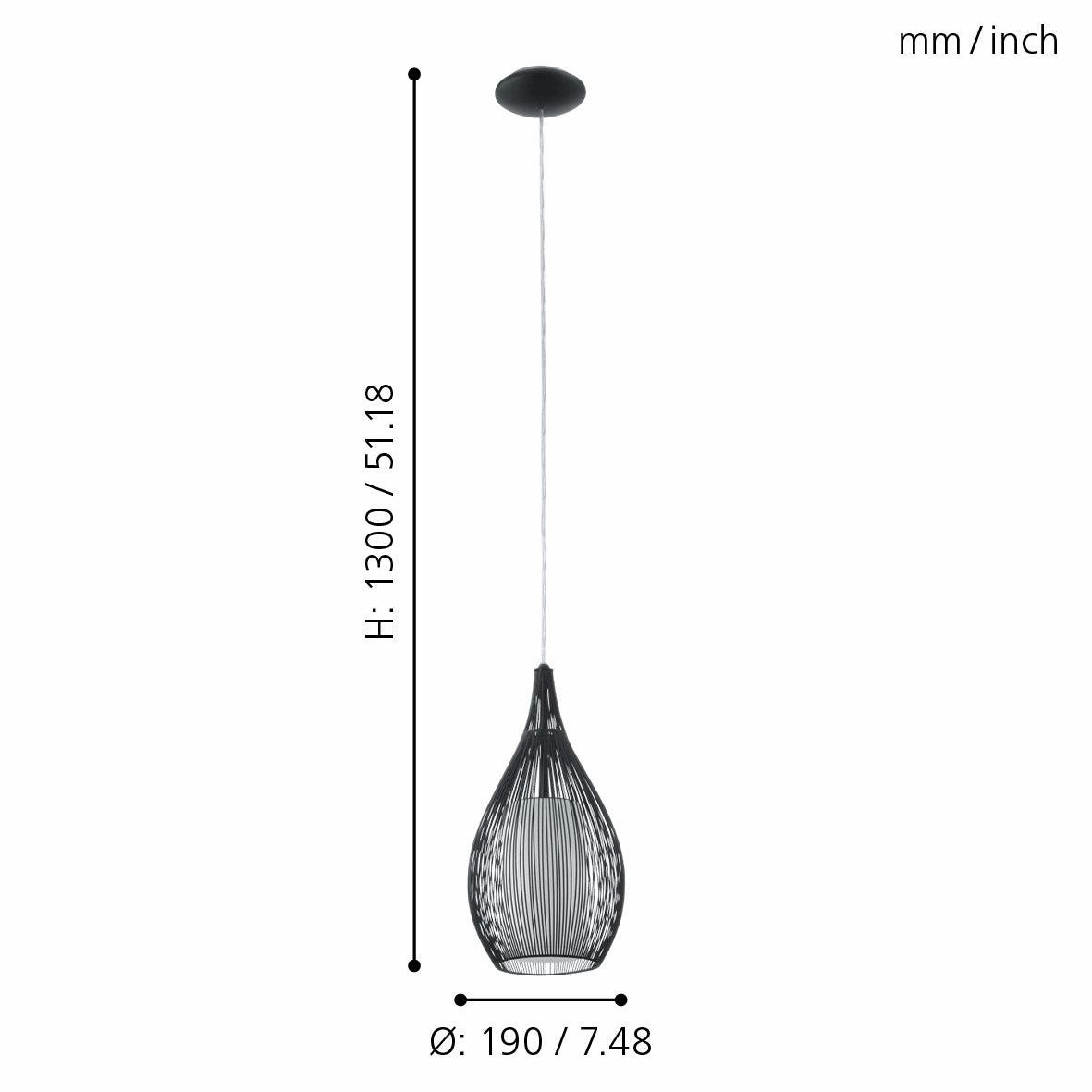 Eglo Razoni Black Rounded Wire & Glass Ceiling Pendant