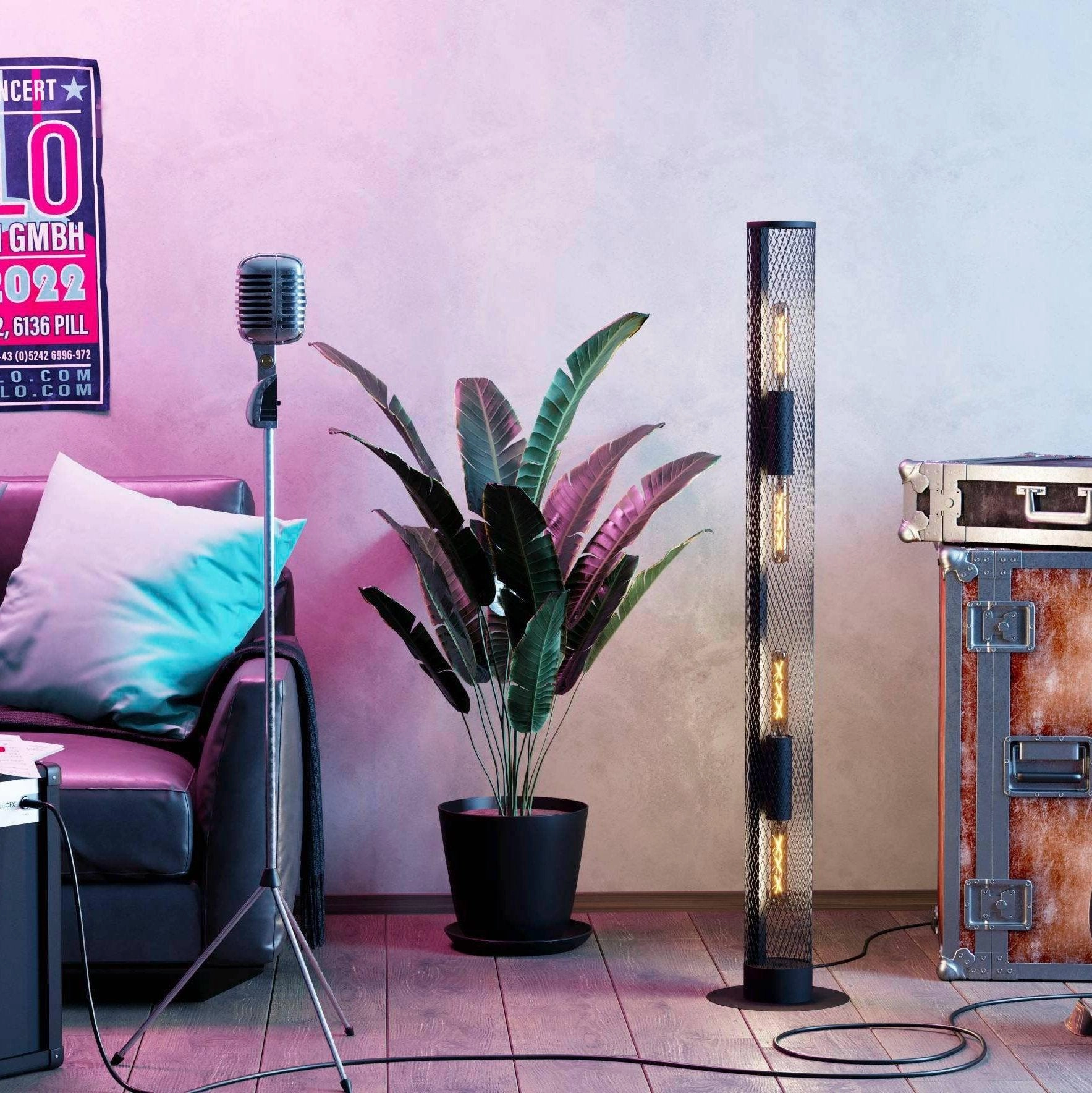 Eglo Redcliffe Long Black Metal Mesh Cylinder Floor Lamp creative lampshade design