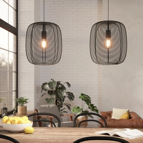 Eglo Rinroe 2 Light Industrial Wire-caged Black Ceiling Pendant flush mount ceiling fixture