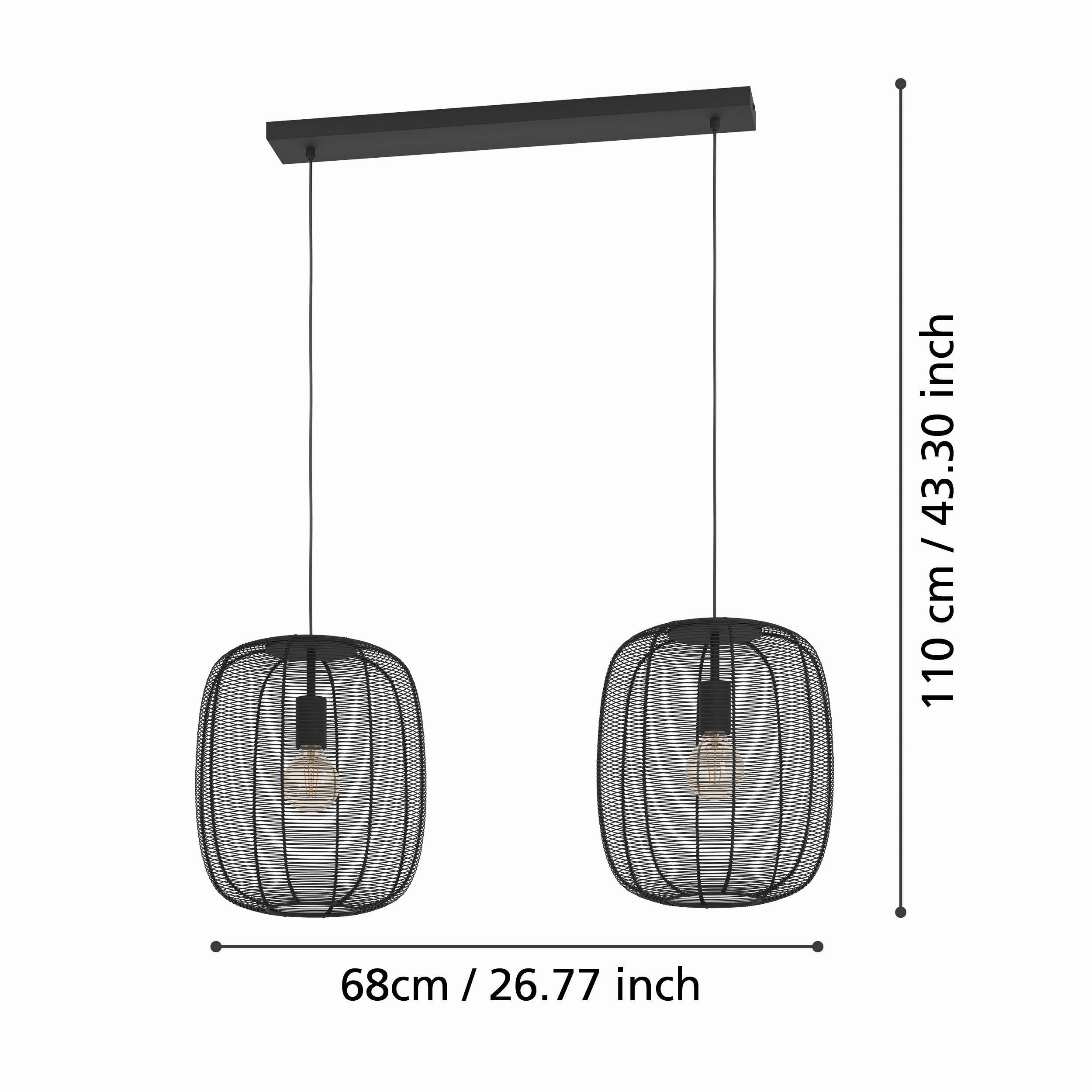 Eglo Rinroe 2 Light Industrial Wire-caged Black Ceiling Pendant