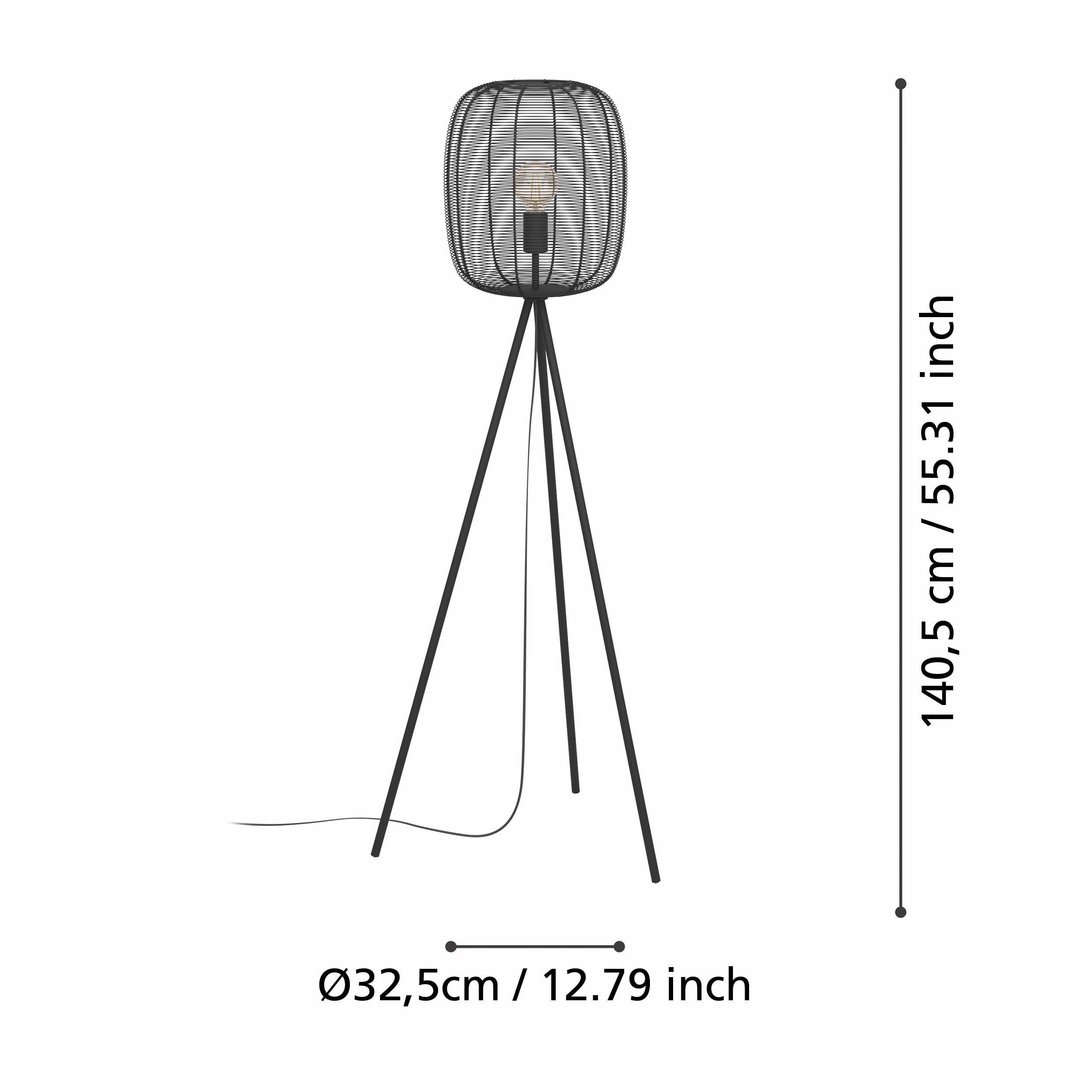 Eglo Rinroe Black Tripod Floor Lamp - Industrial Caged Shade