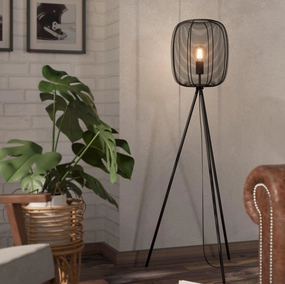 Eglo Rinroe Black Tripod Floor Lamp - Industrial Caged Shade creative lampshade design