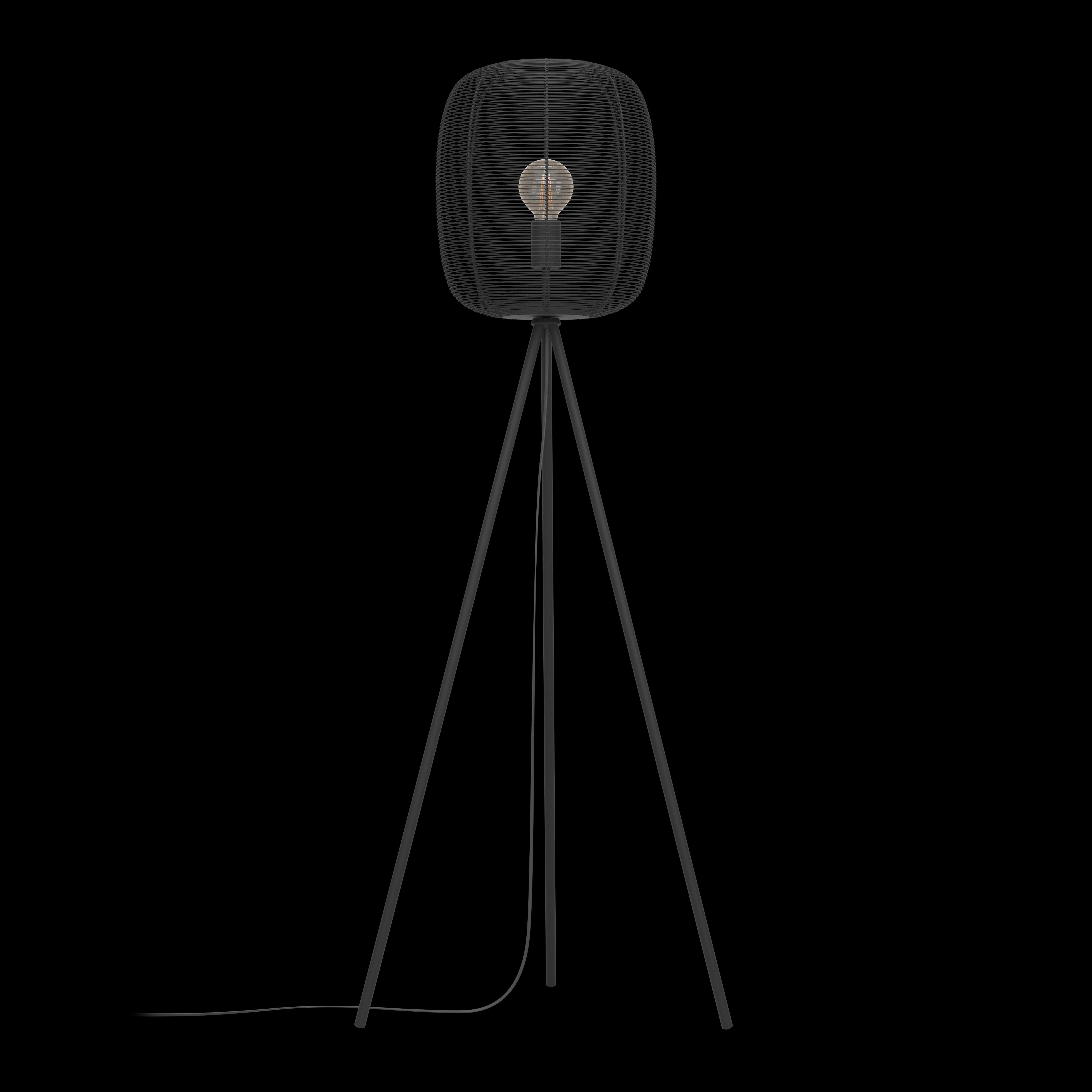 Eglo Rinroe Black Tripod Floor Lamp - Industrial Caged Shade