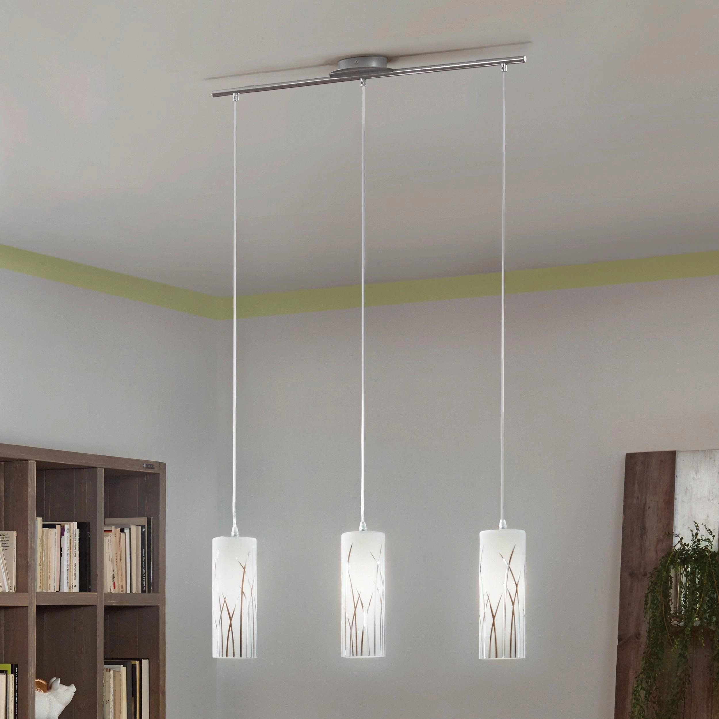 Eglo Rivato 3 Light Bar Chrome Pendant - White Glass Shades