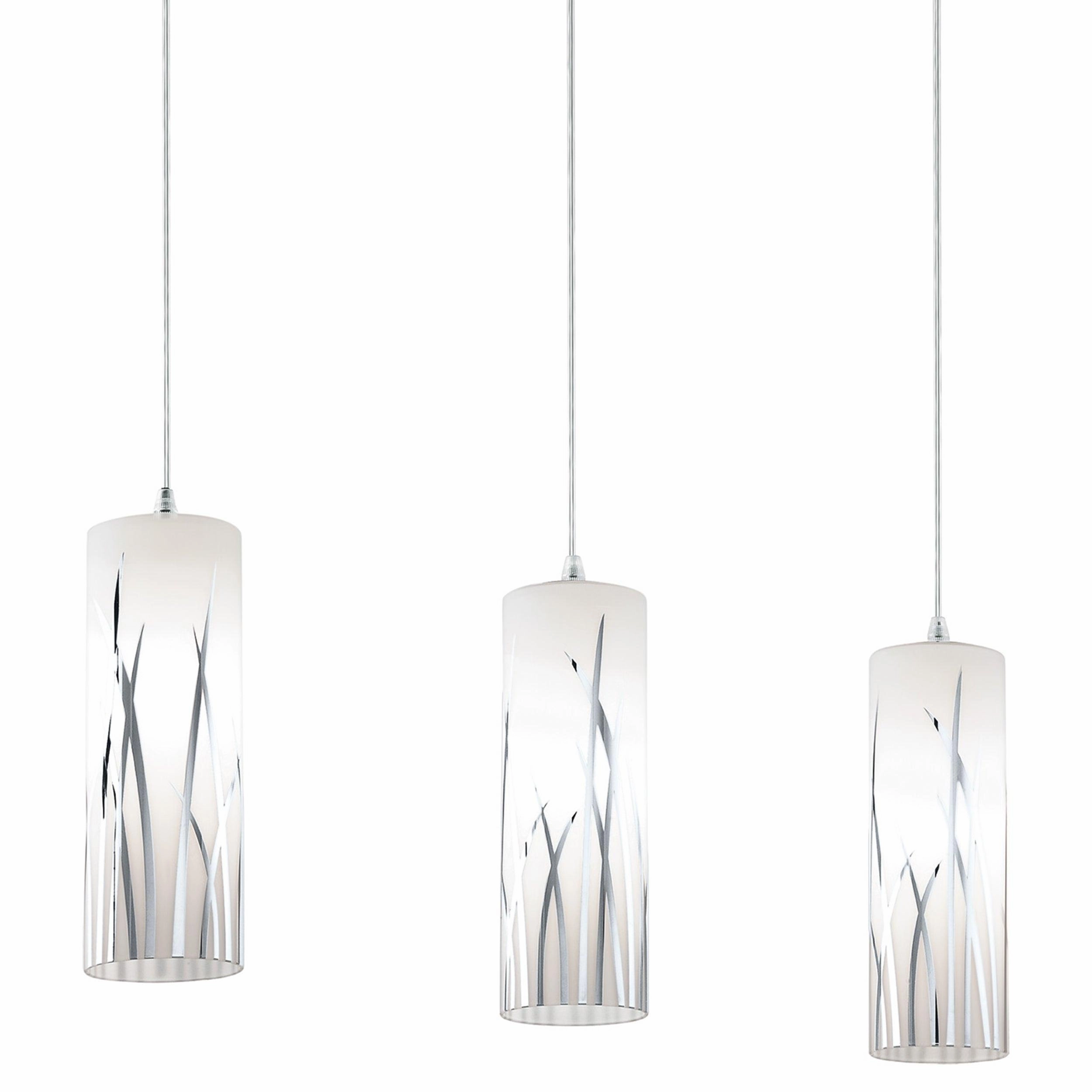 Eglo Rivato 3 Light Bar Chrome Pendant - White Glass Shades