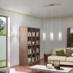 Eglo Rivato 3 Light Bar Chrome Pendant - White Glass Shades flush mount ceiling fixture