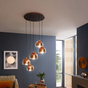 Eglo Rocamar 1 5 Light Clear Glass & Copper Ceiling Pendant flush mount ceiling fixture