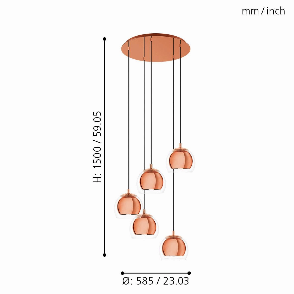 Eglo Rocamar 1 5 Light Clear Glass & Copper Ceiling Pendant