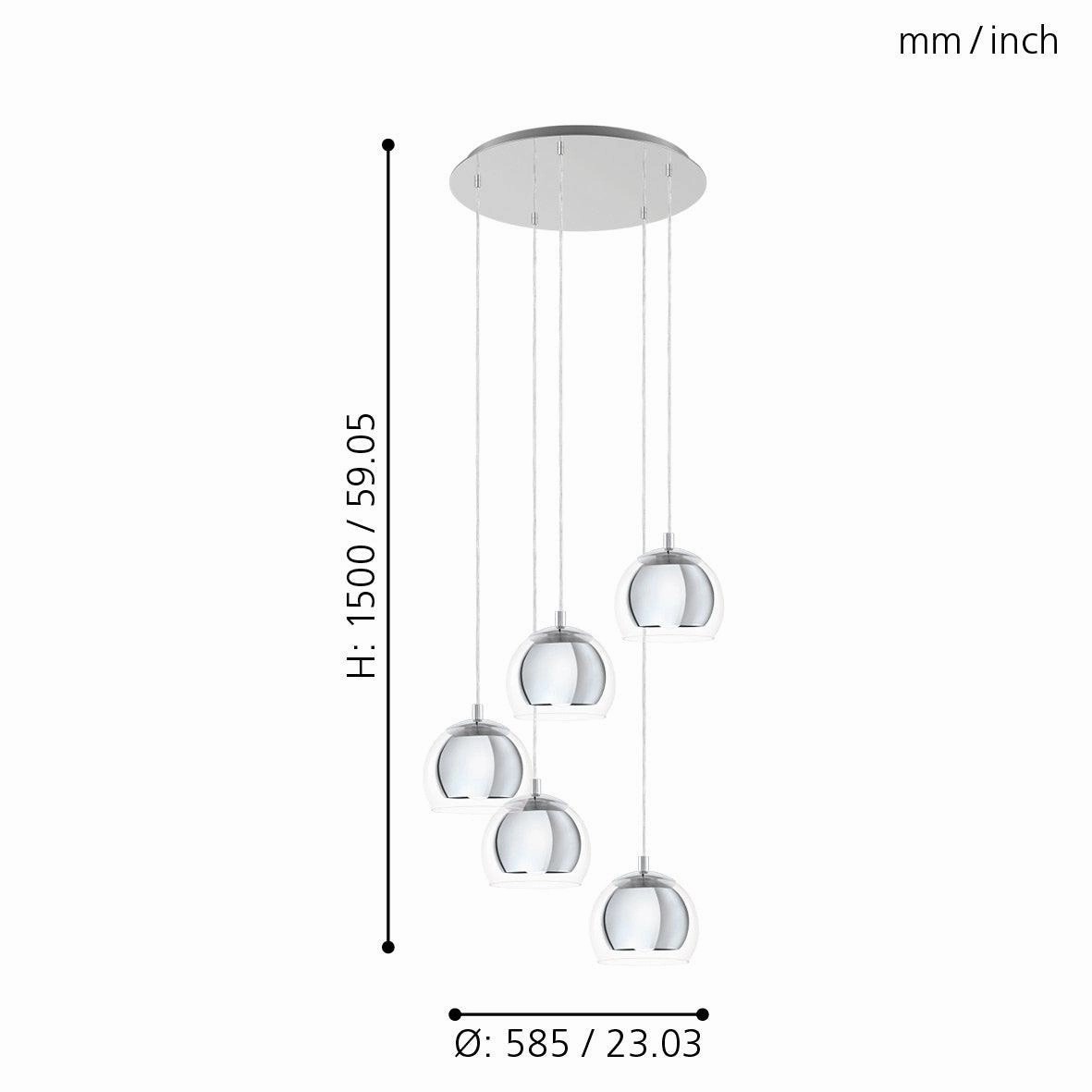 Eglo Rocamar 1 Glass & Chrome  6 Light Clear Ceiling Pendant