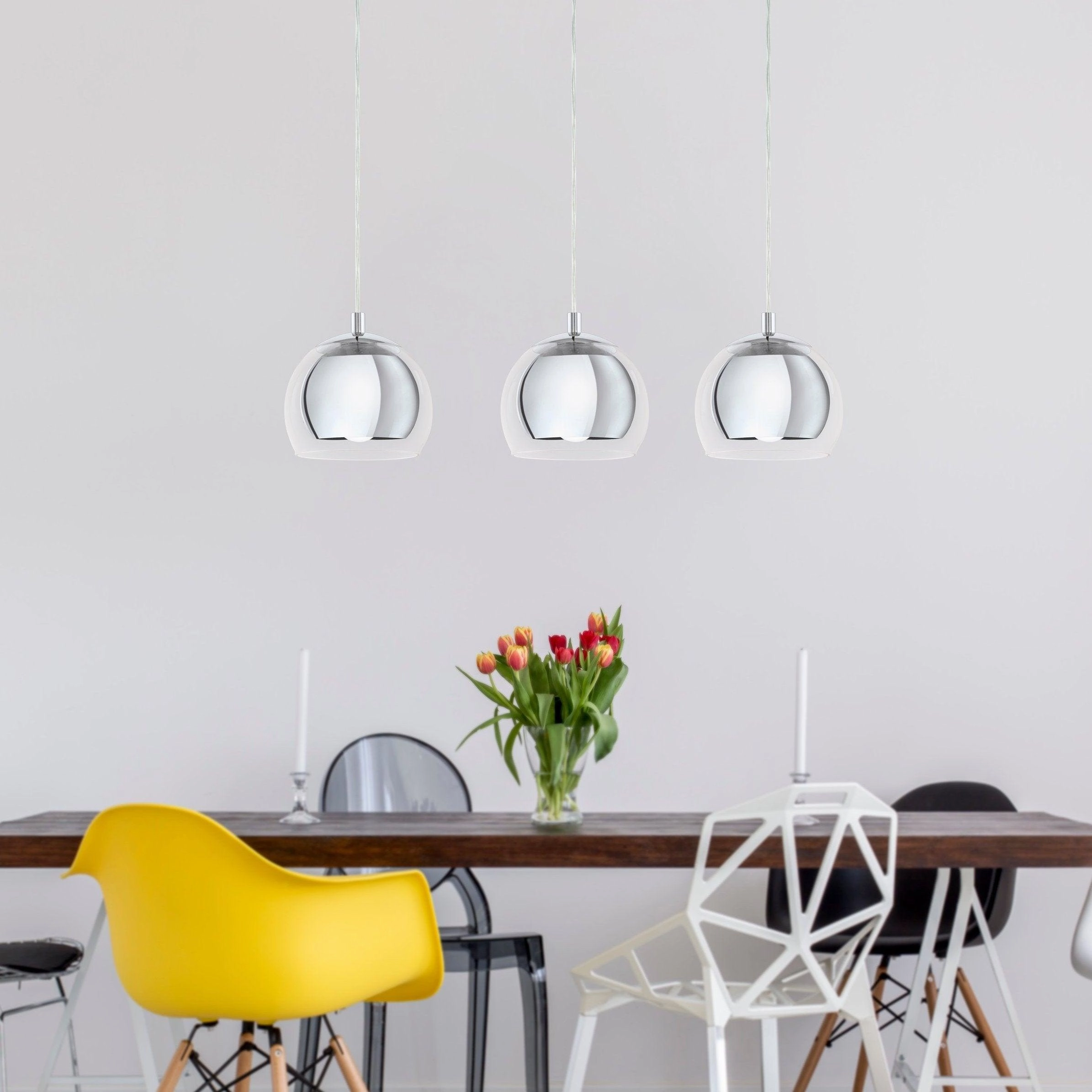 Eglo Rocamar 3 Light Clear Glass & Chrome Ceiling Pendant flush mount ceiling fixture