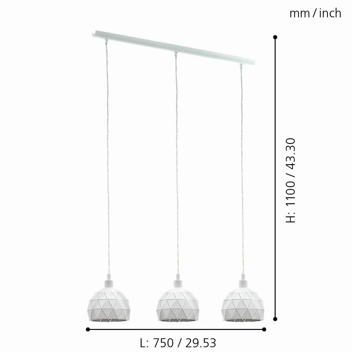 Eglo Roccaforte 3 Light White Metal Geometric Ceiling Pendant