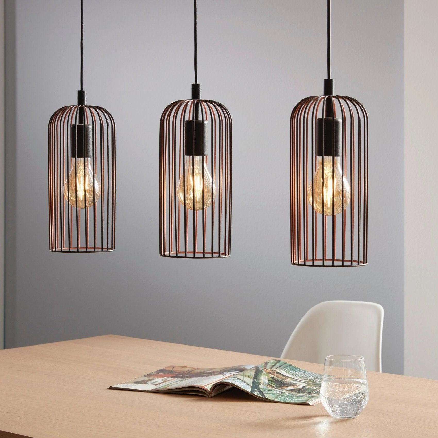 Eglo Roccamena 3 Light Black & Copper Wire Ceiling Pendant sleek LED ceiling lamp