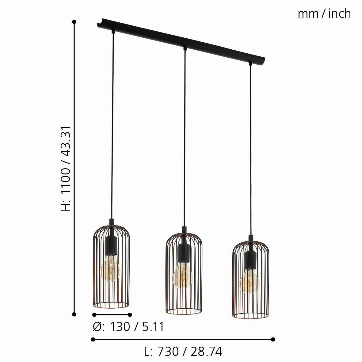 Eglo Roccamena 3 Light Black & Copper Wire Ceiling Pendant