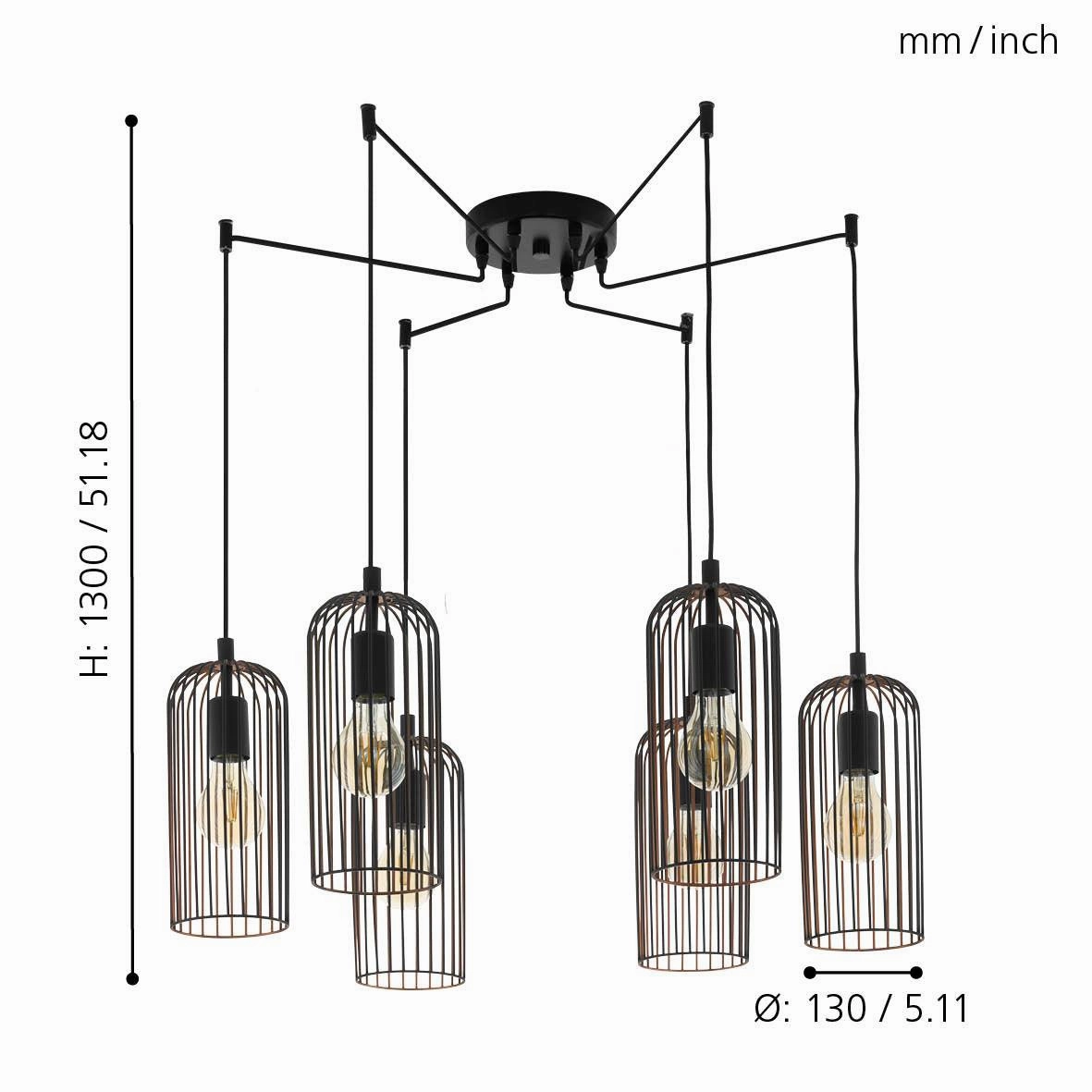 Eglo Roccamena 6 Light Black & Copper Wire Ceiling Pendant