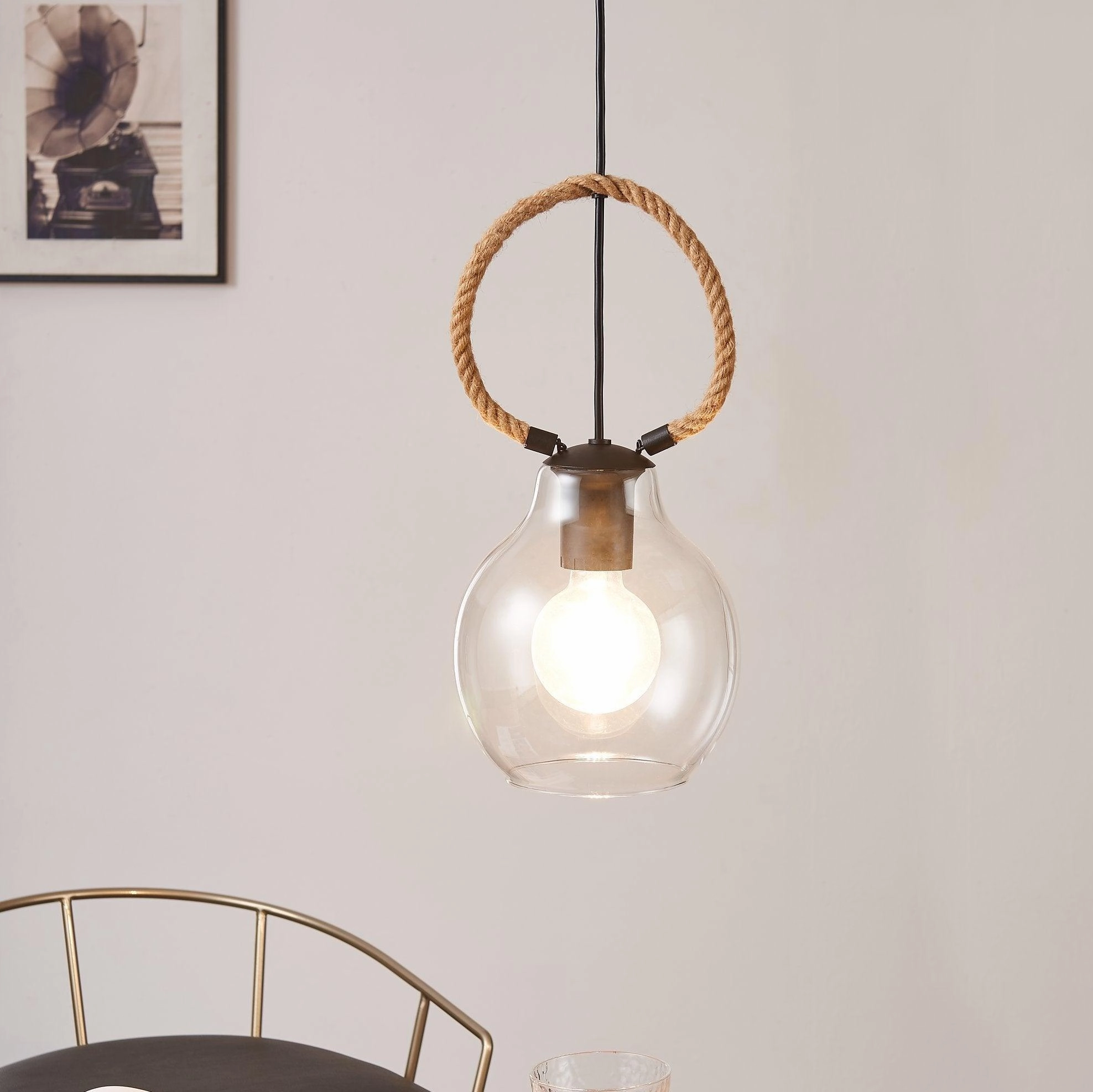 Eglo Roding Rope & Glass Shaded Black Ceiling Pendant sleek LED ceiling lamp