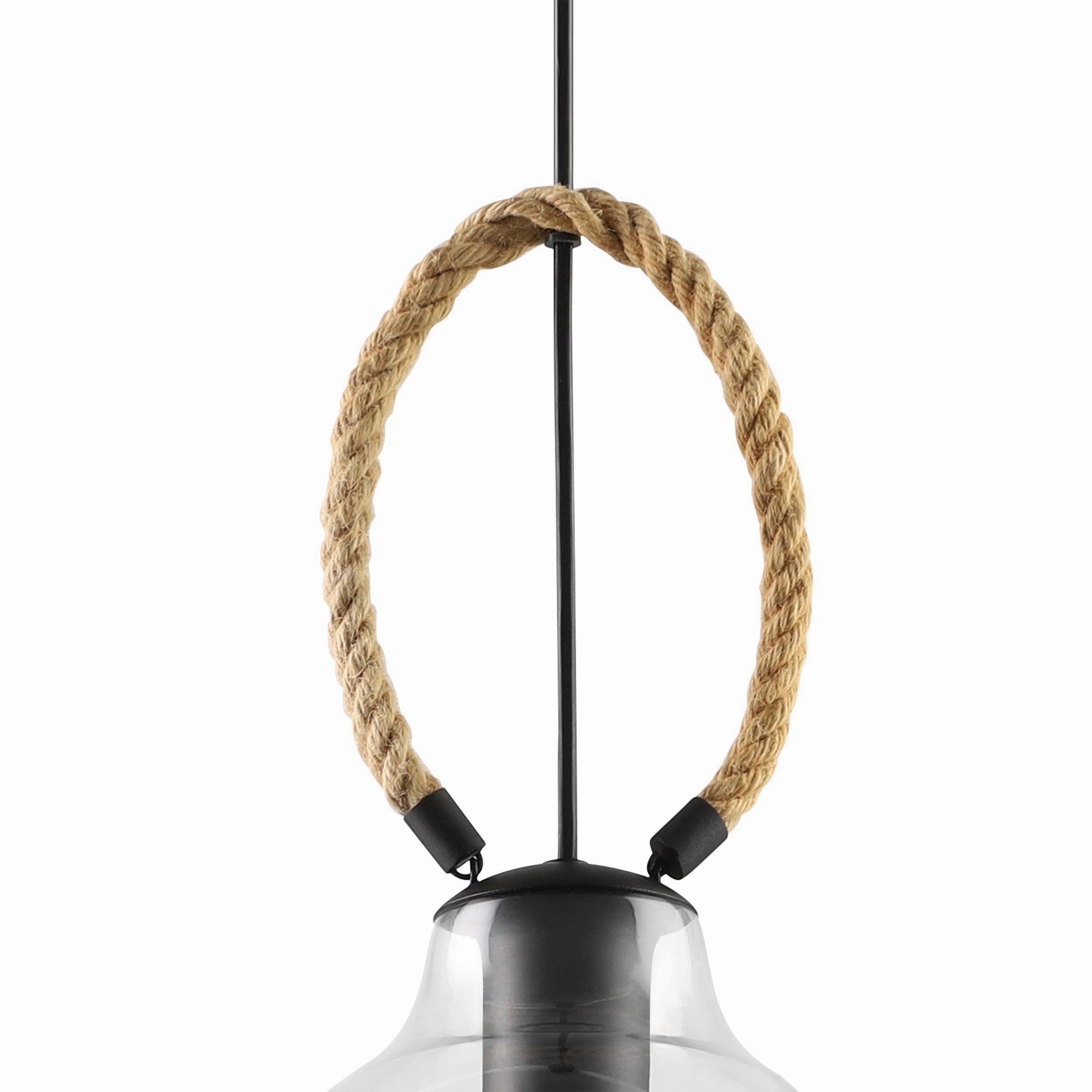 Eglo Roding Rope & Glass Shaded Black Ceiling Pendant
