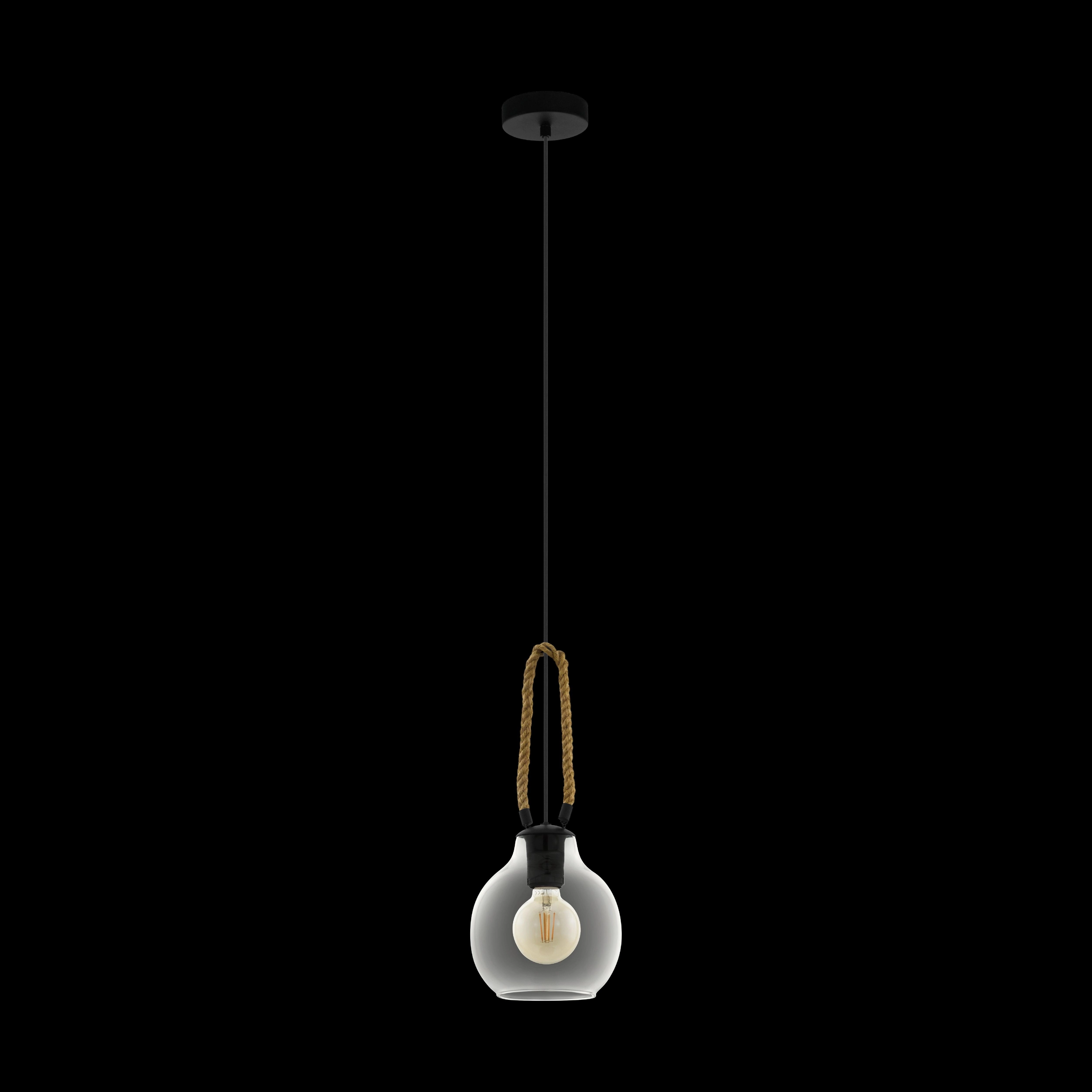 Eglo Roding Rope & Glass Shaded Black Ceiling Pendant