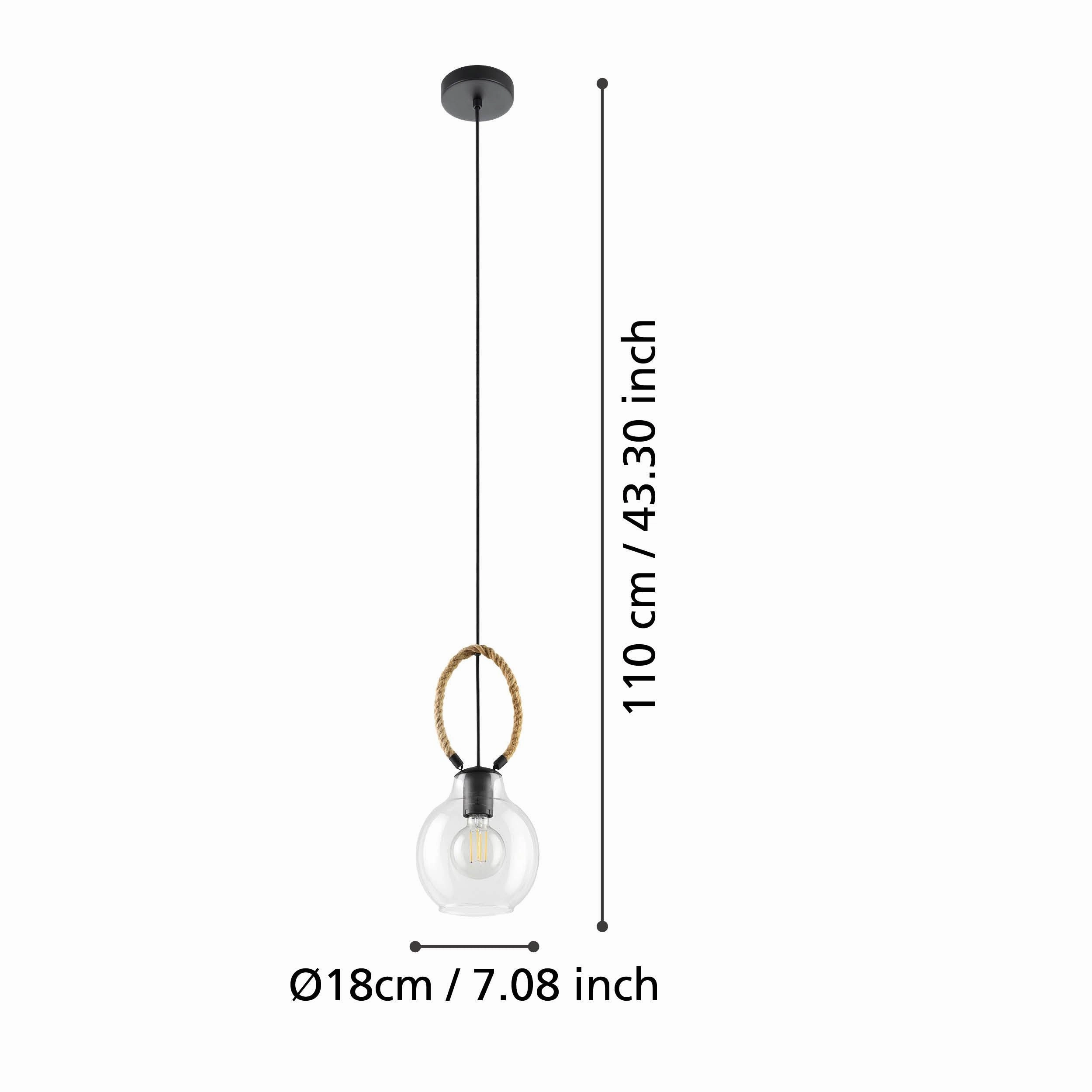 Eglo Roding Rope & Glass Shaded Black Ceiling Pendant