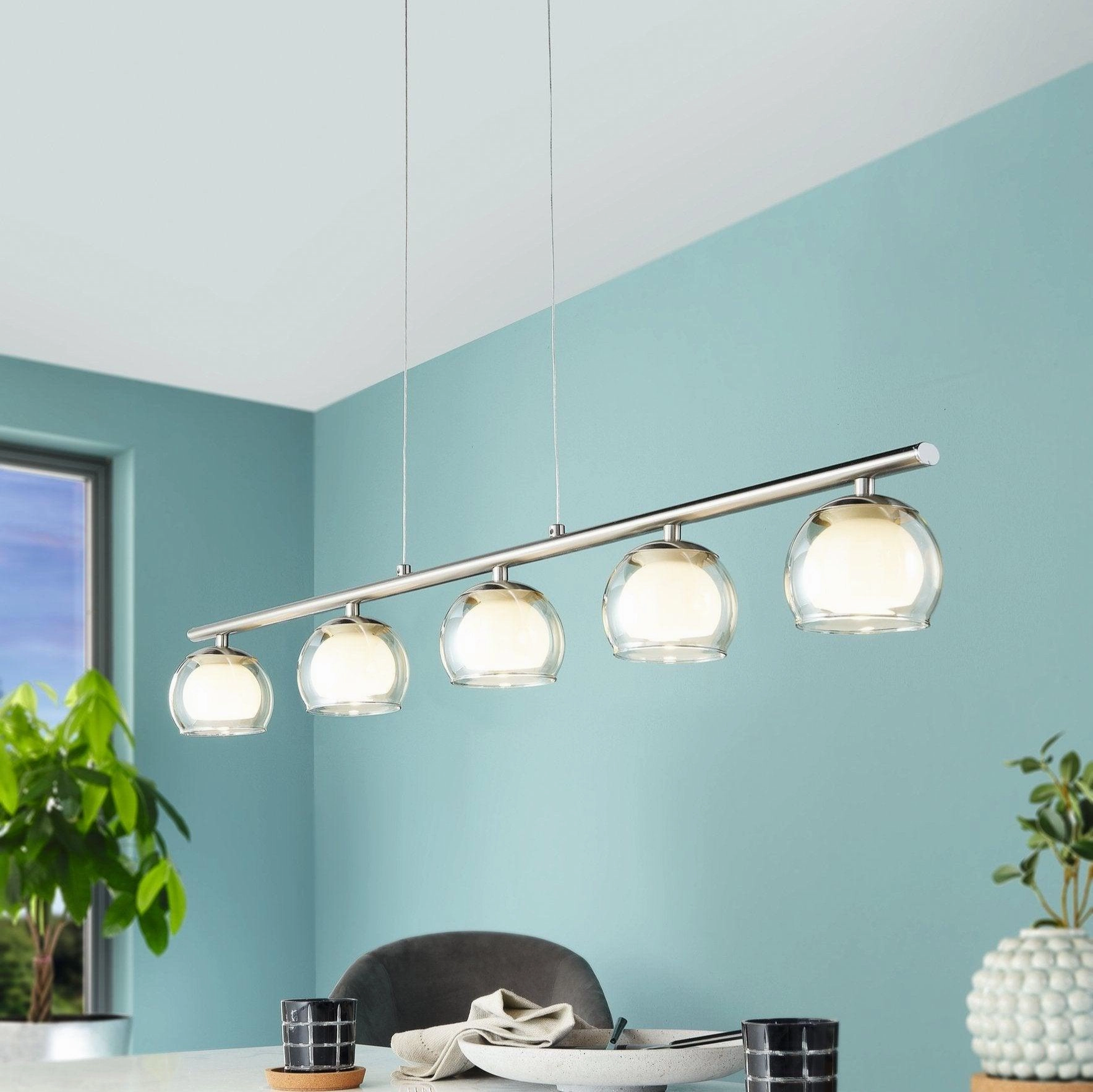 Eglo Romagnese LED Nickel Ceiling Pendant - 5 Glass Shades flush mount ceiling fixture