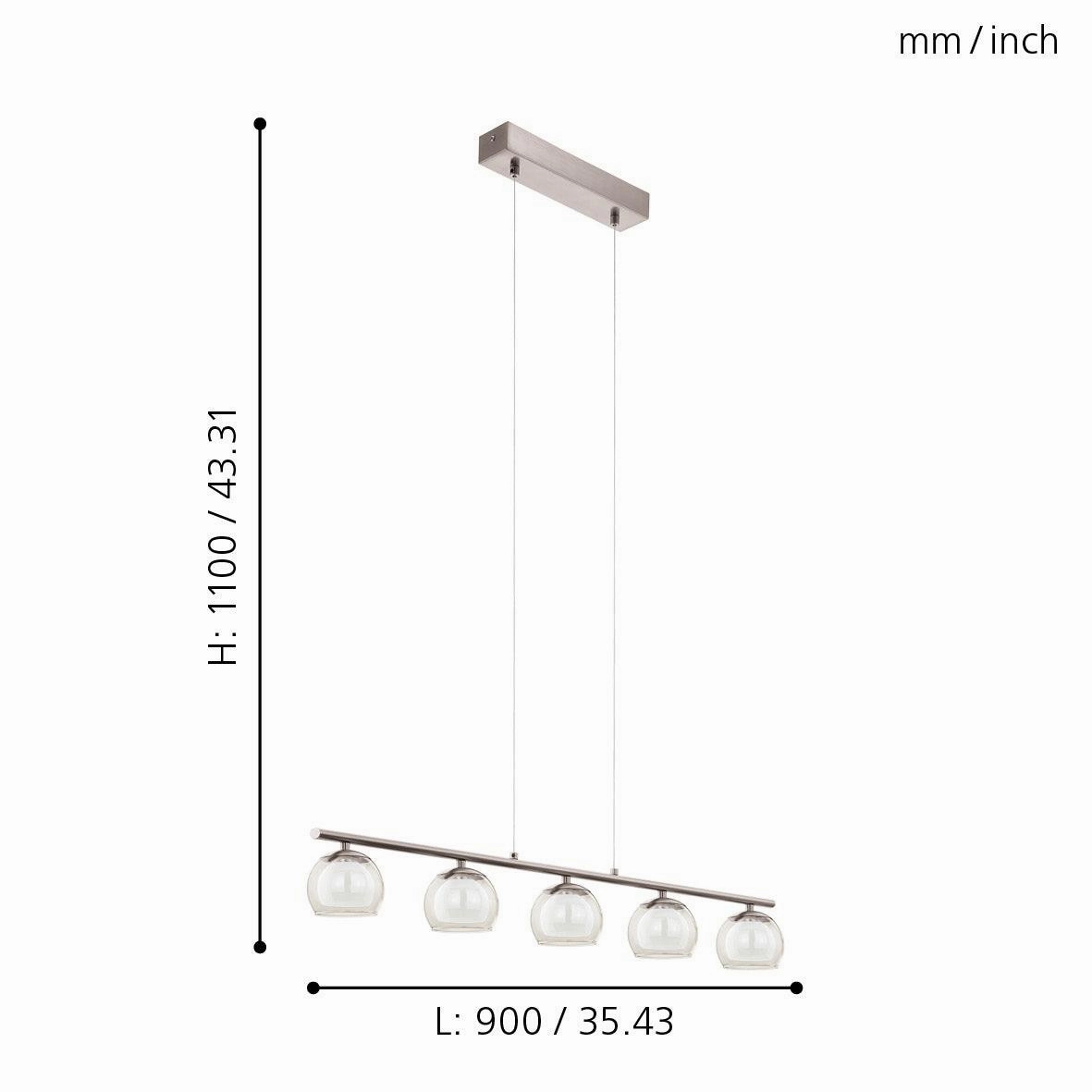 Eglo Romagnese LED Nickel Ceiling Pendant - 5 Glass Shades