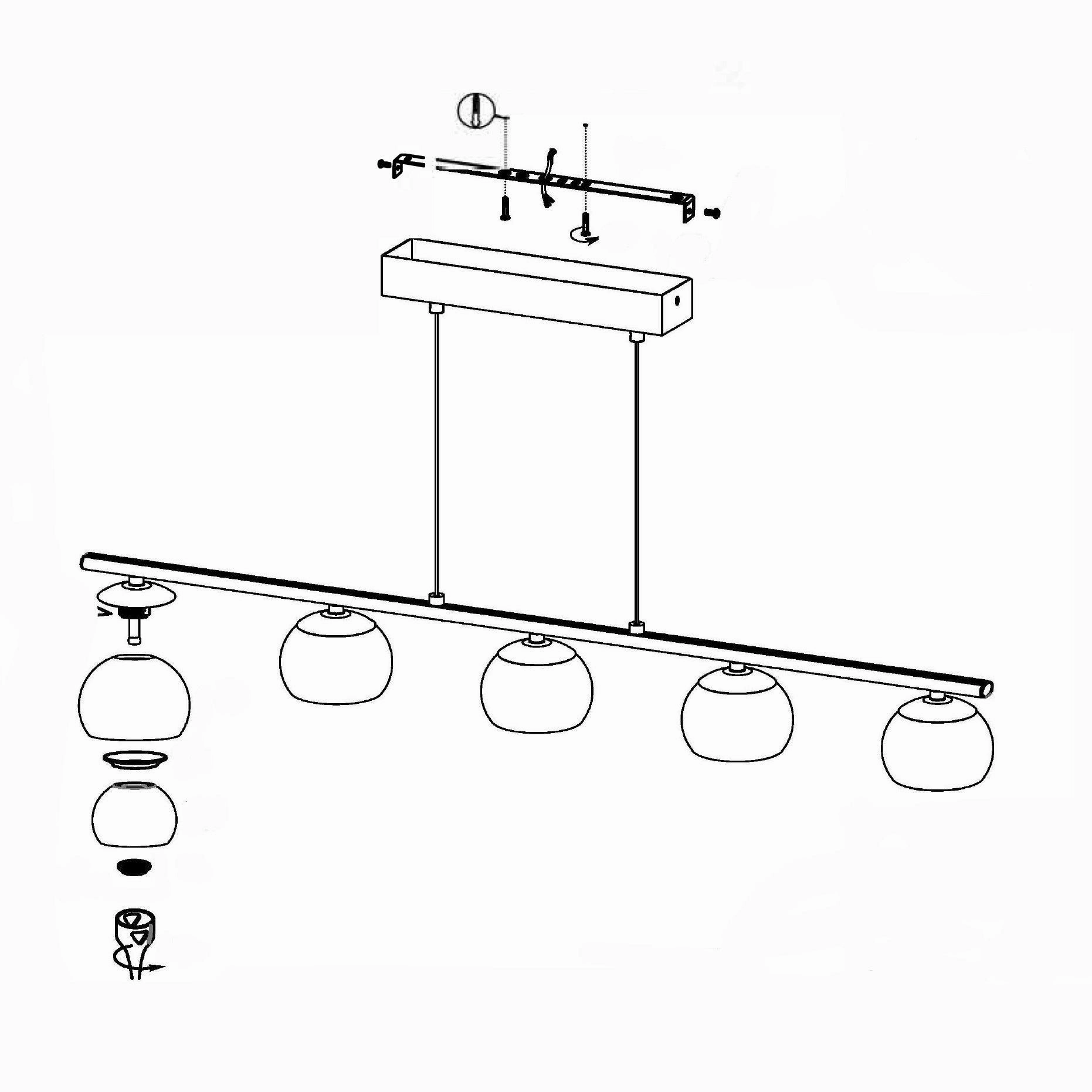 Eglo Romagnese LED Nickel Ceiling Pendant - 5 Glass Shades